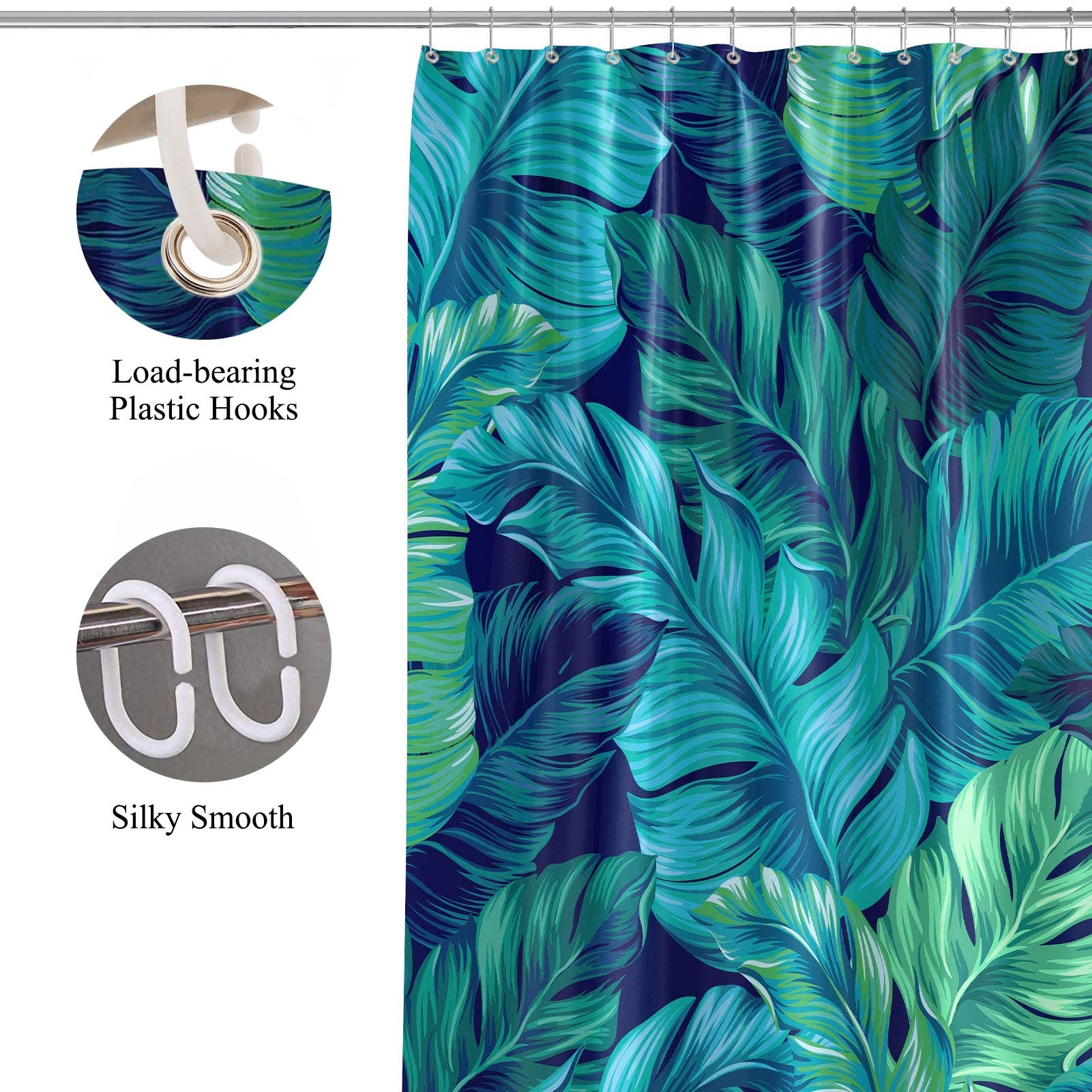 Alalal Tropical Shower Curtain Palm Leaf Green Shower Curtain For Bathroom, Banana Leaf Shower Curtain Plant Jungle Shower Curta