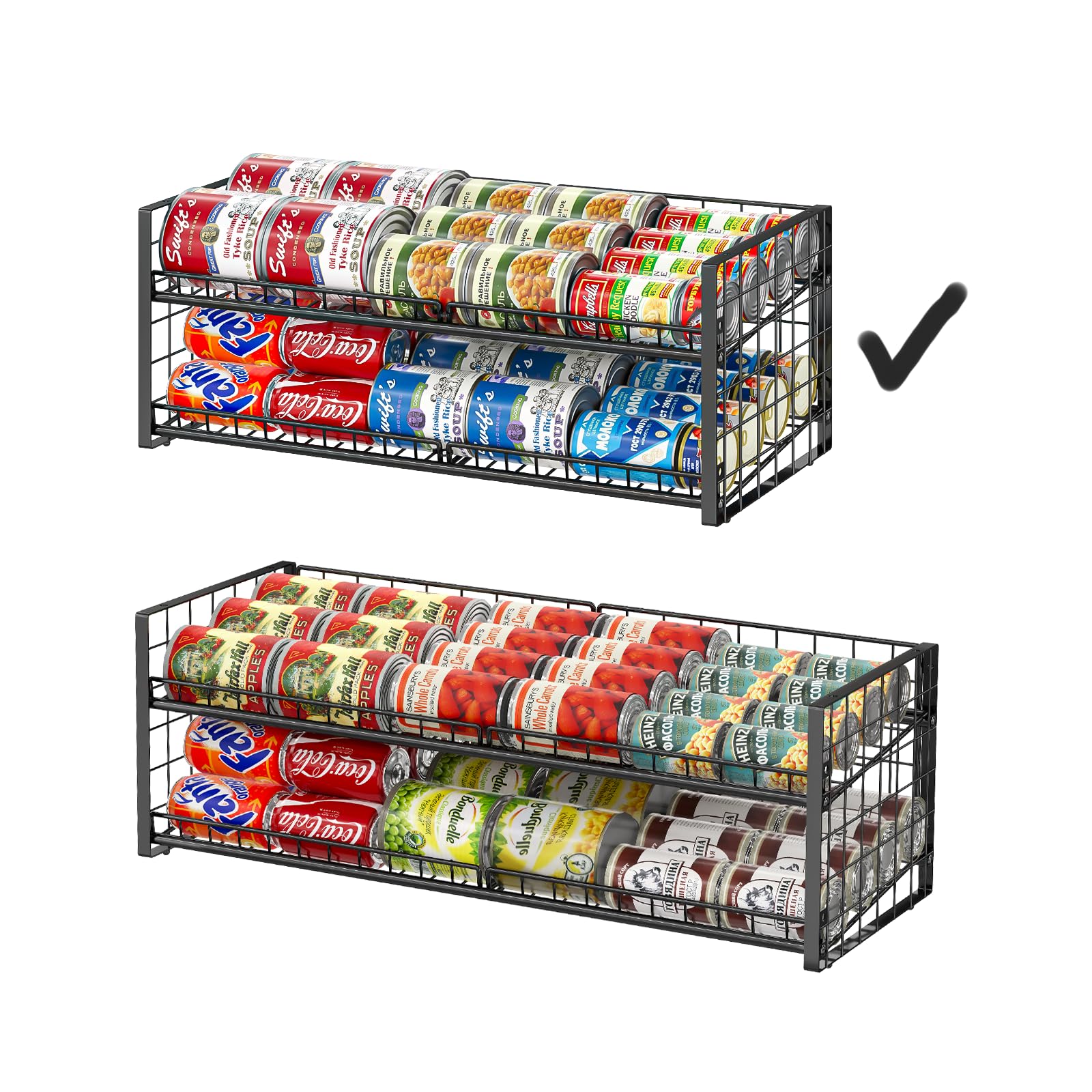 2Tier Stackable Can Rack Organizer for Pantry Shelf, LongSize Adjustable Can Holder for Kitchen Organization,Heavy Duty Can Di