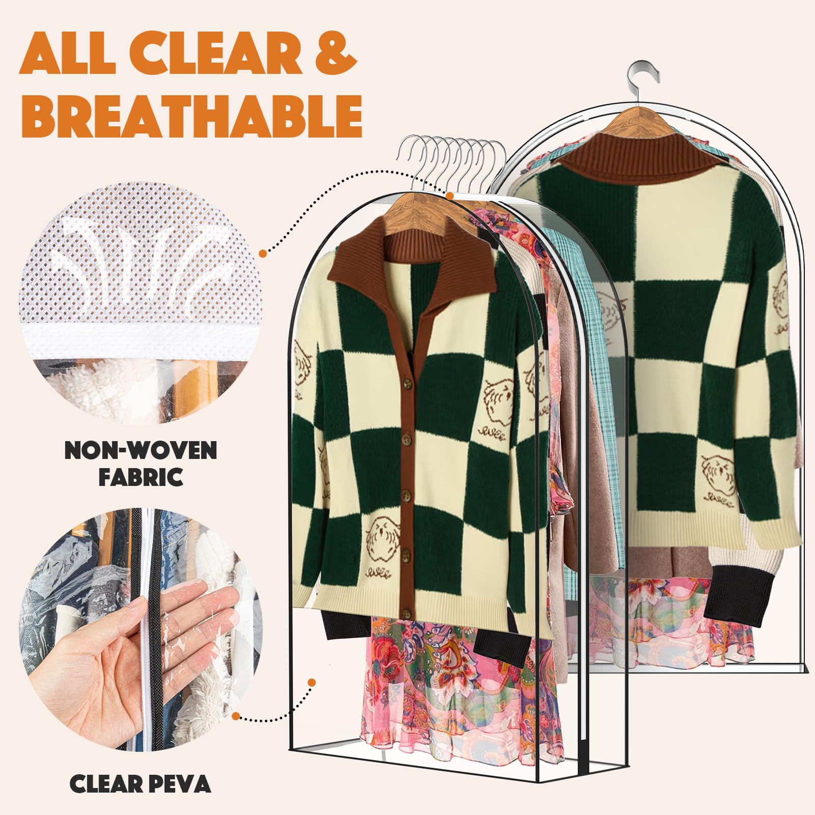 Bamalu 4 Packs 40'' Clear Garment Bags For Hanging Clothes, 10'' Gusseted Garment Bags For Closet Storage,Clean And Tidy Plastic