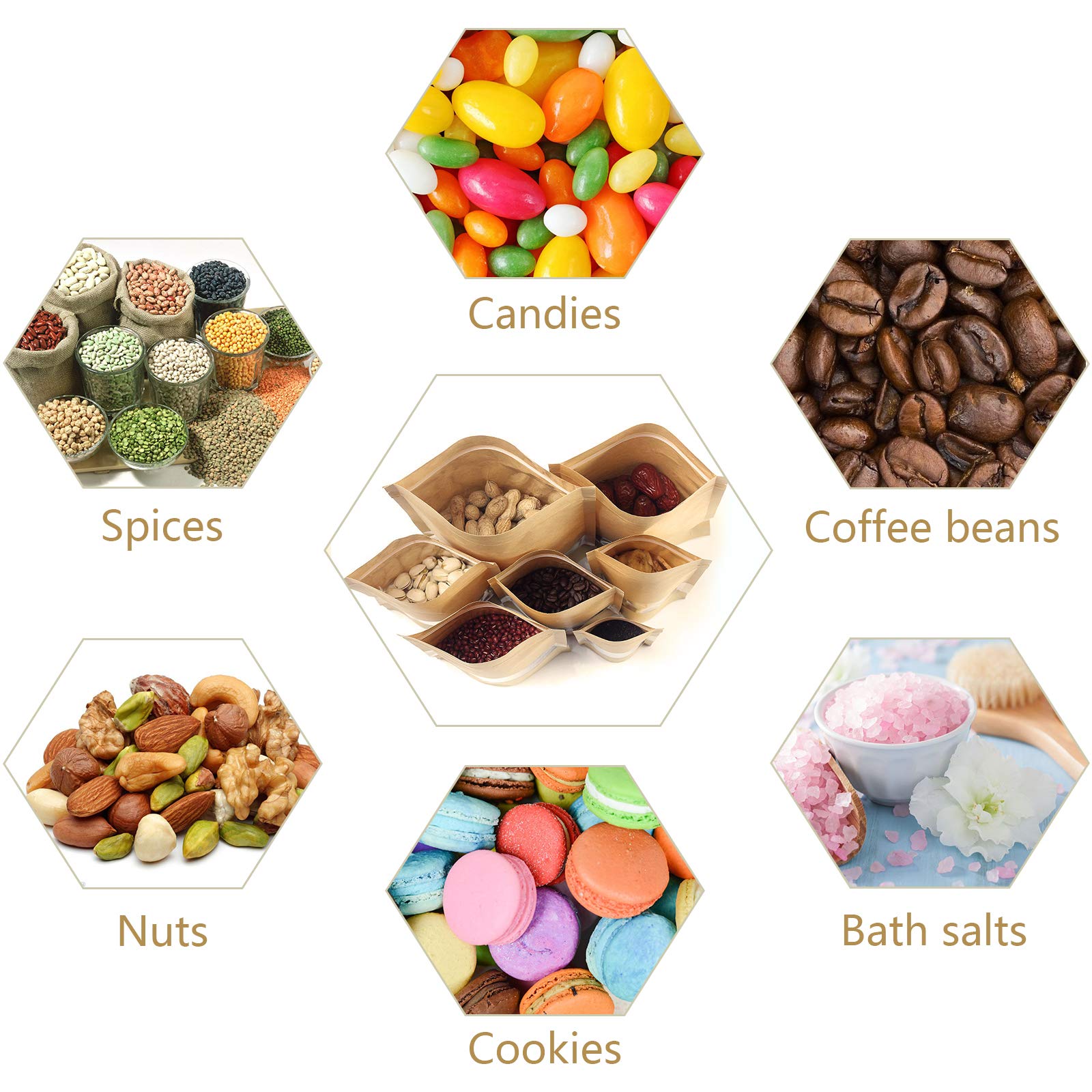 100 Pcs Resealable bags 3.5'' x 5.5'' Stand Up Kraft Paper Bags with Matte Window  Zip Lock Food Storage Bags for Packaging Products  Reusable  Sealable