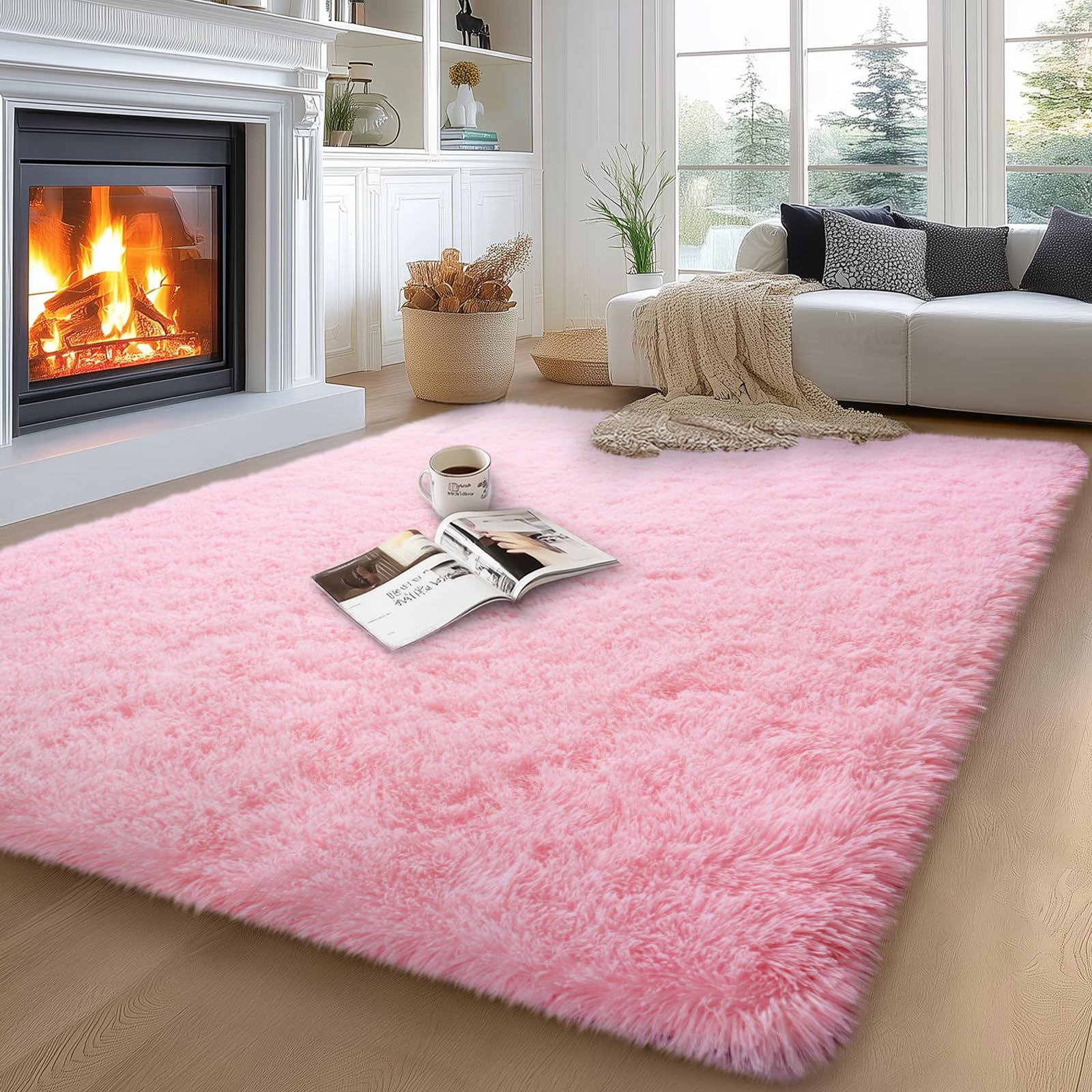 qulint 5x7 Pink Rugs for Bedroom Girls, Large Fluffy Carpet for Living Room, Soft Shag Rug for Nursery Shaggy Fuzzy Alfombras fo