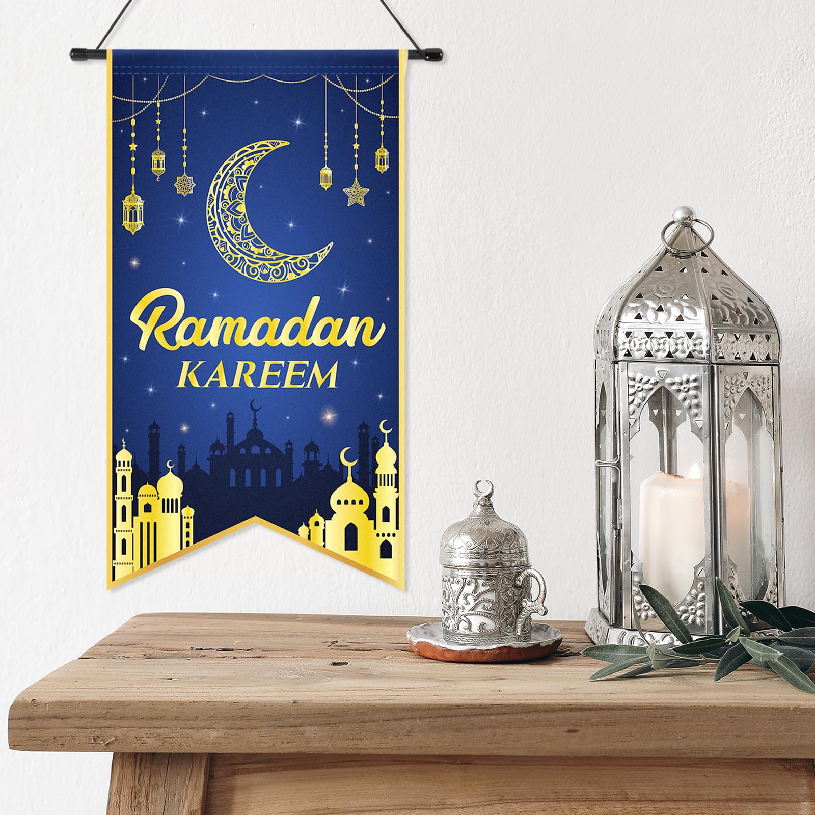 2Pcs Eid Mubarak Decorations Ramadan Kareem Hanging Door Sign Ramadan Mubarak Banner Party Decorations Welcome Wall Banner For P