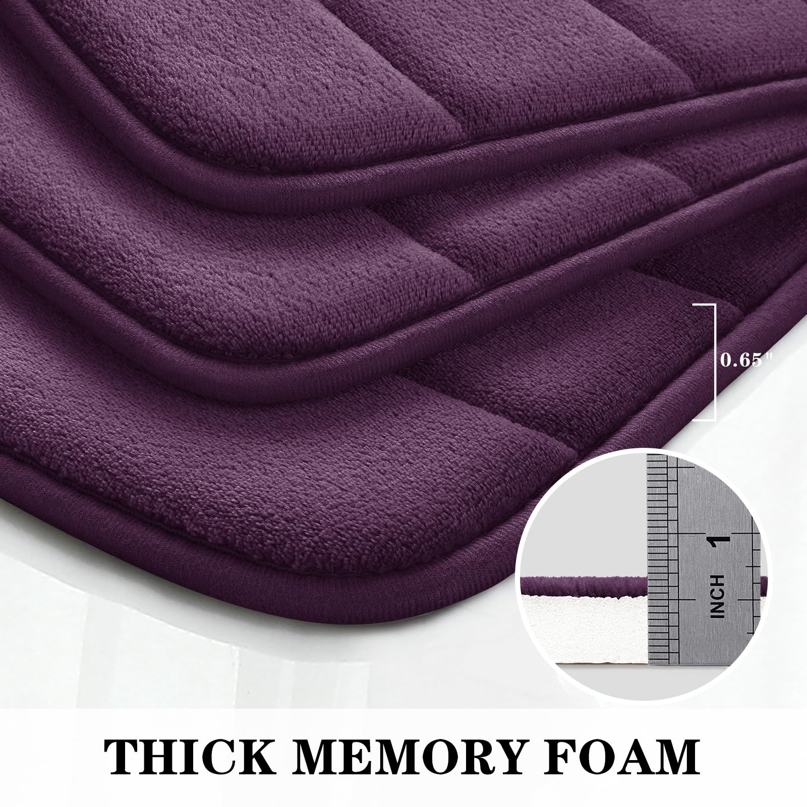 BYSURE Purple Memory Foam Bathroom Rug Set, Non-Slip, Soft, 3-Piece (17"x24", 20"x32", U-Shape 20"x24") - Machine Wash