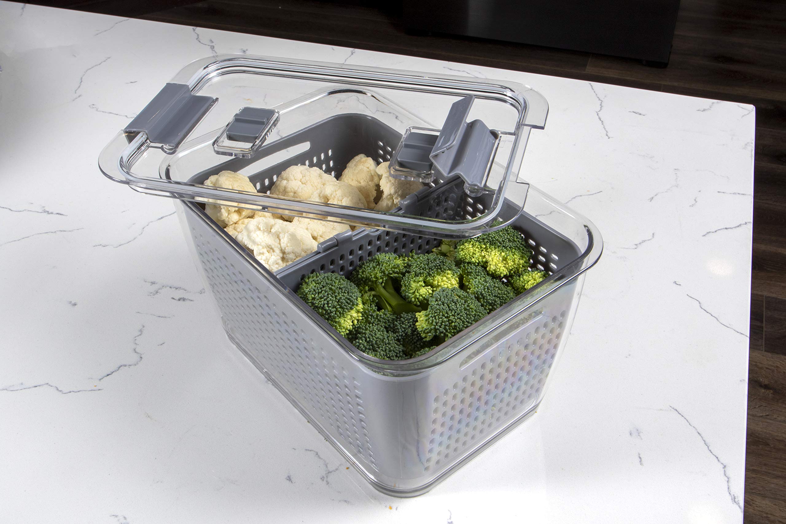 Kitchen Spaces Colander Stackable Food Storage Bin, Large, Gray
