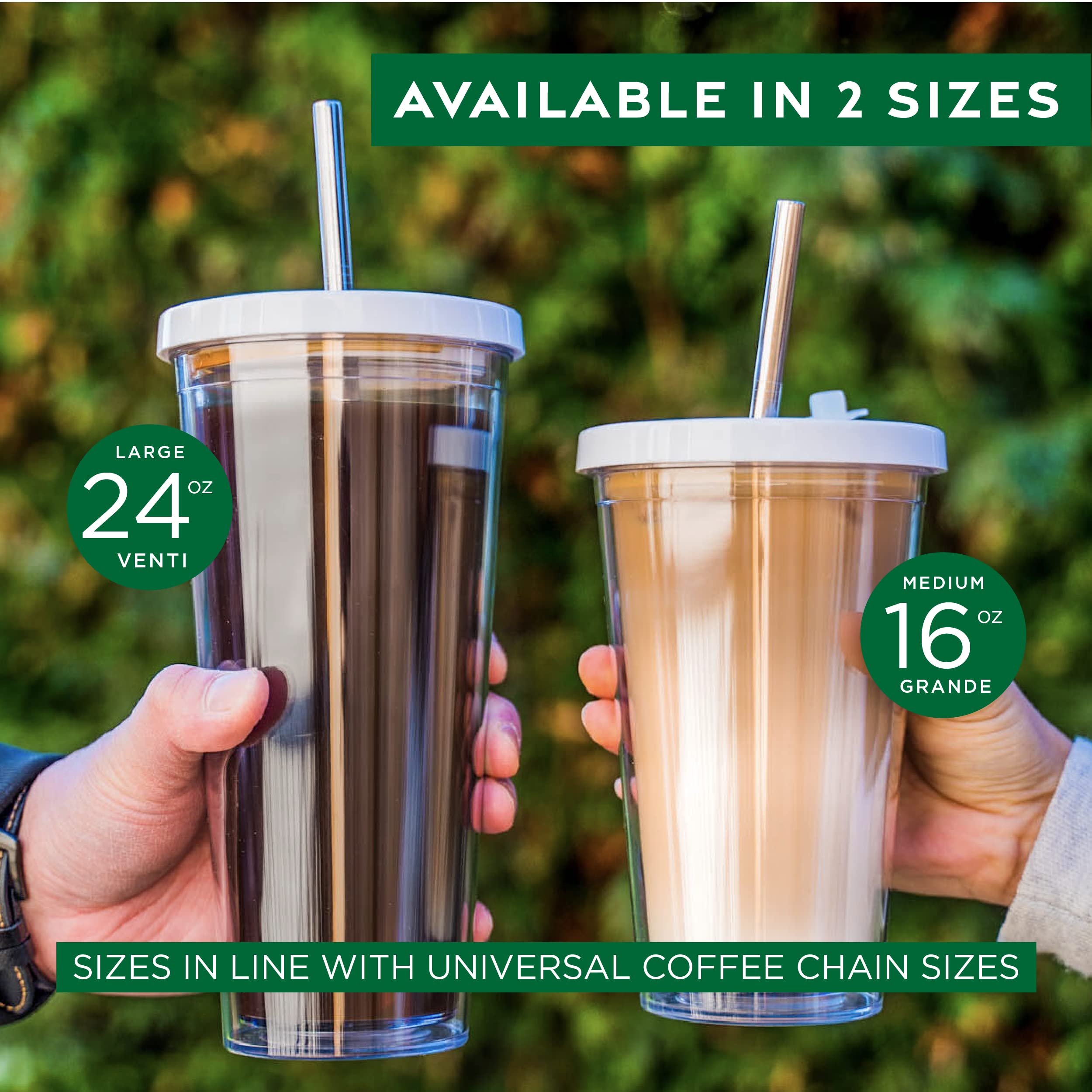 Reusable Iced Coffee Cup (24 Oz/Venti), Leak Proof And Double Wall Insulated Iced Coffee Tumbler, Come With Reusable Plastic And