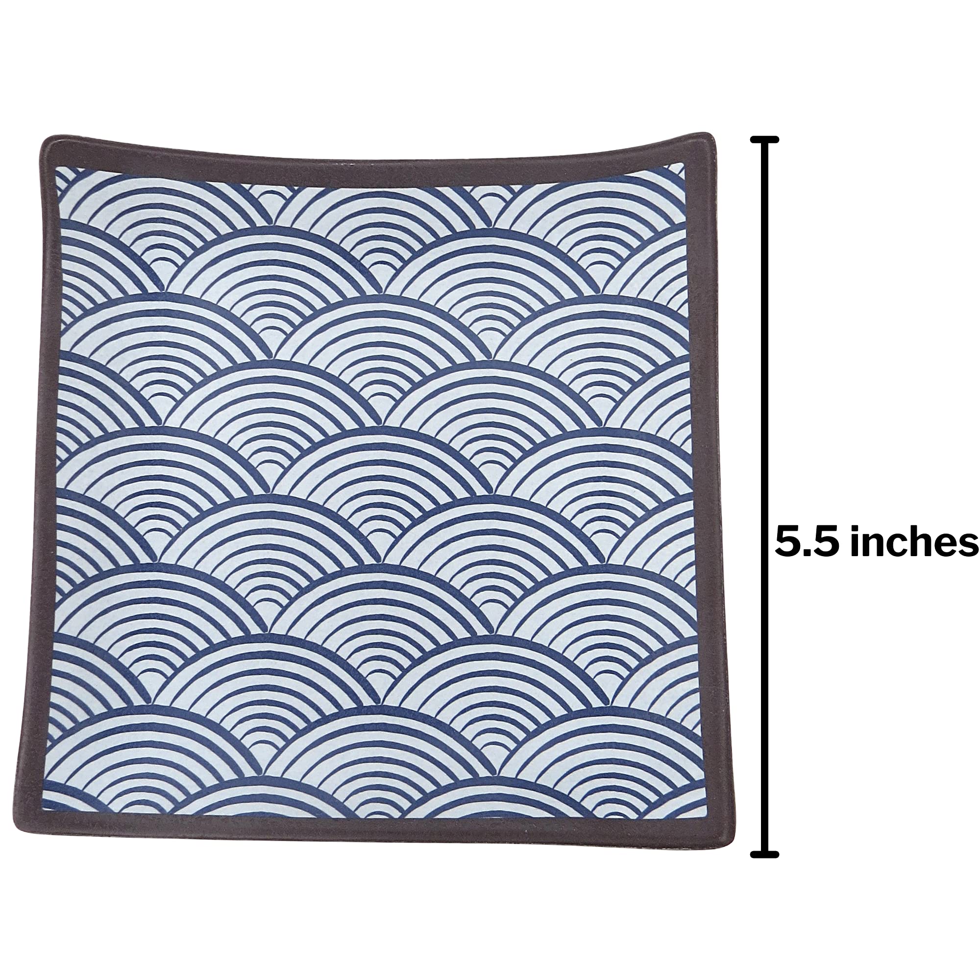 Needzo Melamine Square Japanese Dinner Plate Blue Seigaiha Wave Pattern, Sushi Or Hors Doeuvres Serving Tray For Parties, 5.75 I