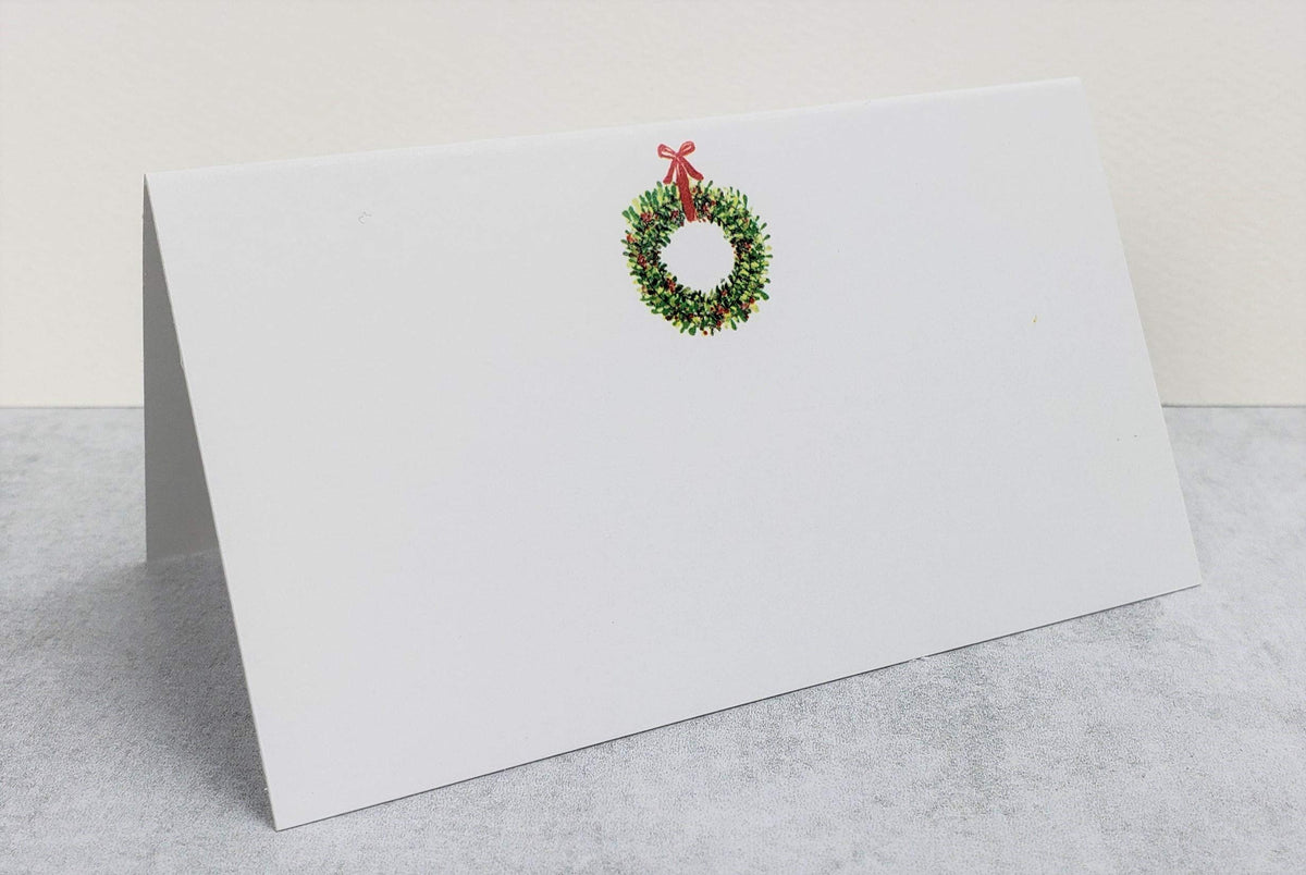 Nancy Nikko Place Cards With Christmas Wreath For Weddings, Showers, Dinners, Parties And Special Events Table Tent Style, Score