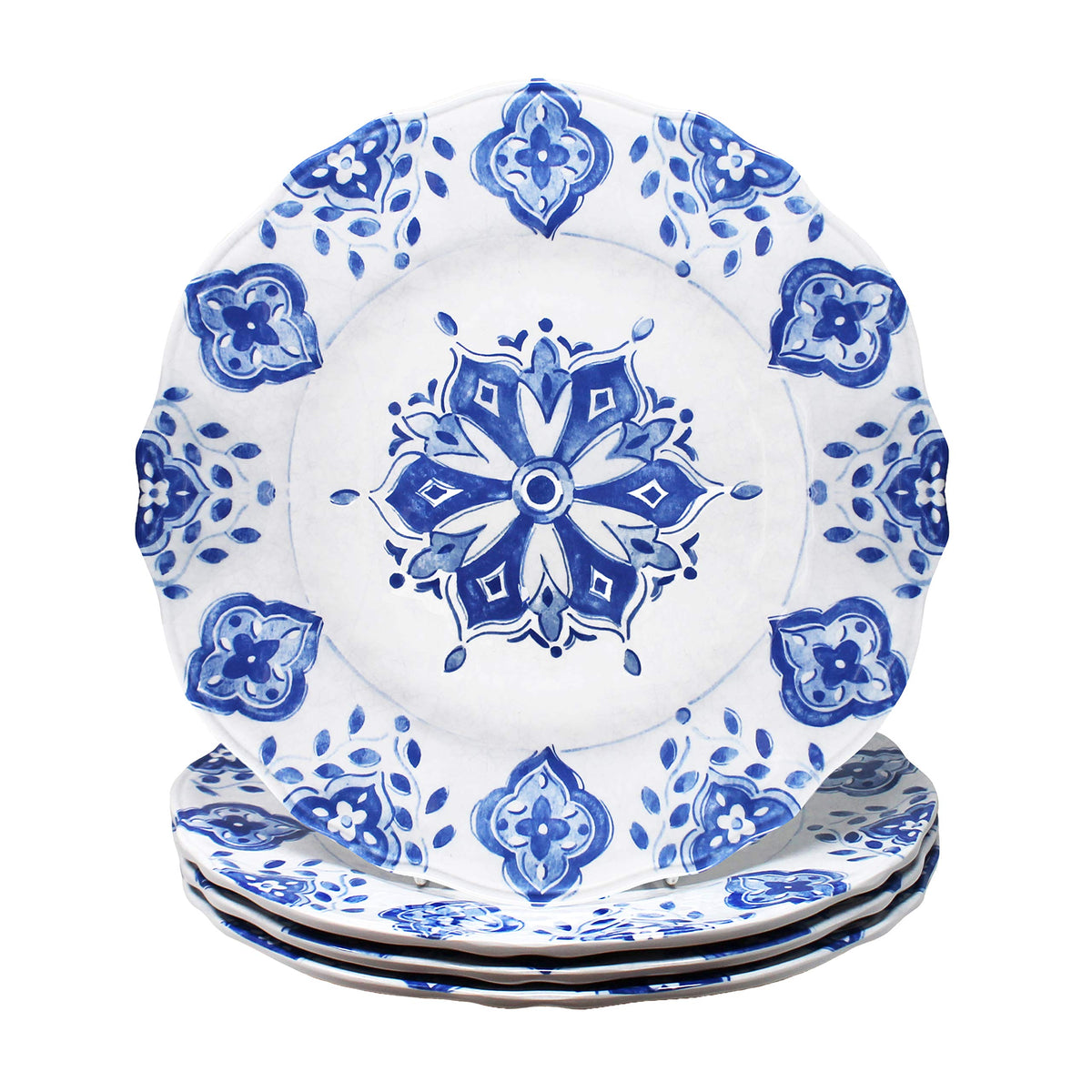 Le Cadeaux Melamine 11 Inch Dinner Plate Set Of 4, Moroccan Blue