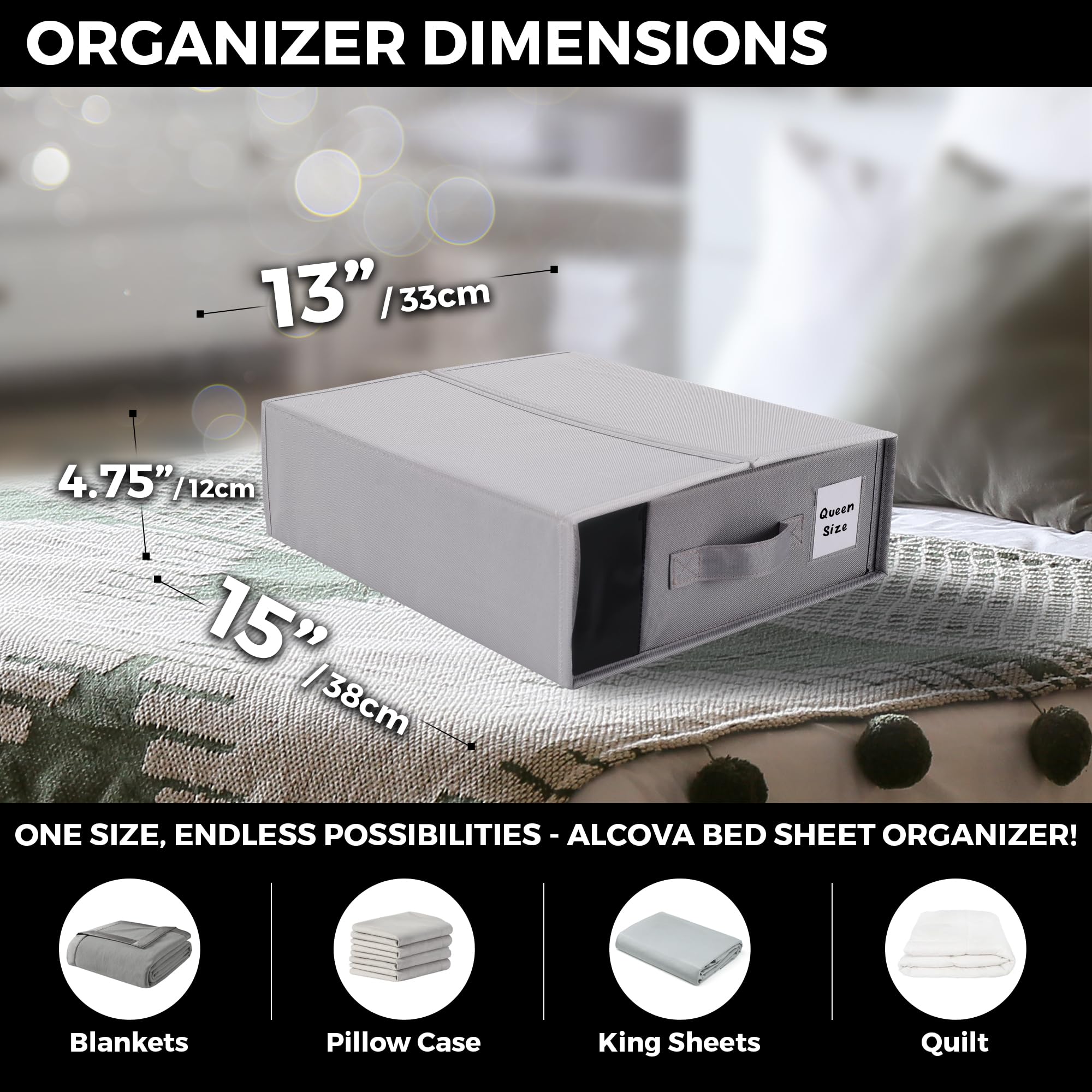 ALCOVA 4 Pack Bed Sheet Organizers and Storage with 1 Bed Sheet Tucker, Linen Closet Organizer Fits Queen & King Sheets, Bed She