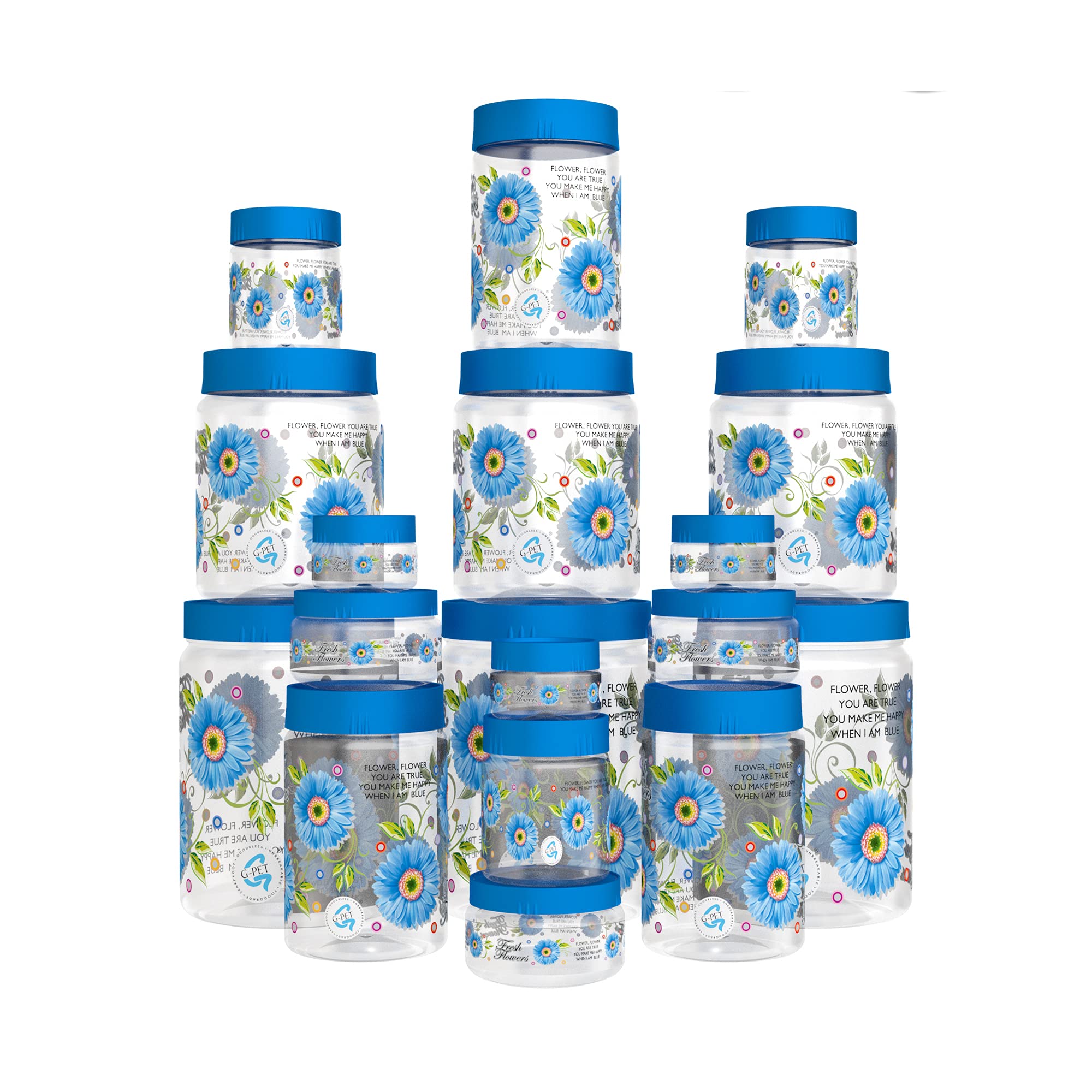 Gpet Print Magic Container Blue Pack Of 18  2000Ml (3 Pcs), 1000Ml (3 Pcs), 750Ml (3 Pcs), 200Ml (3 Pcs), 150Ml (3 Pcs), 50Ml (