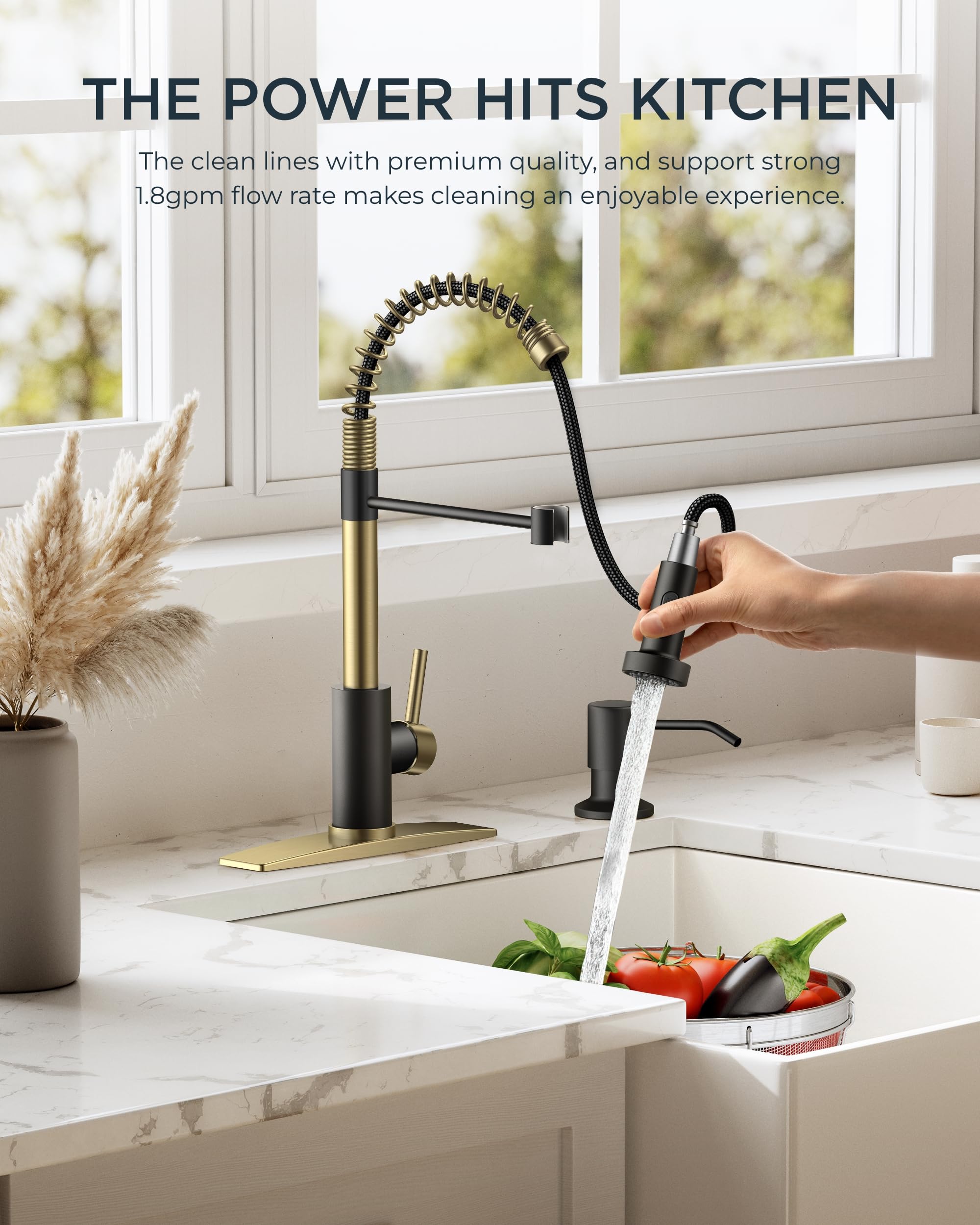 Forious Kitchen Faucet With Sprayer, Kitchen Sink Faucet With Pull Down Sprayer, Single Handle Kitchen Faucets With Deck Plate,