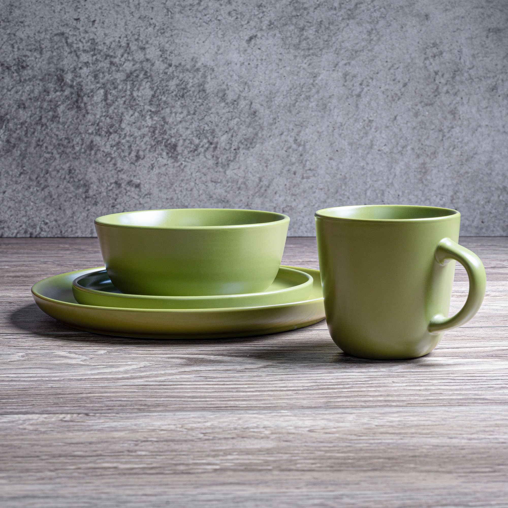 MLLERHEIM 903 Minimalist Collection 32-Piece Contemporary Ceramic Stoneware Dinnerware Sets for 8, Matte Greek Olive Plates and