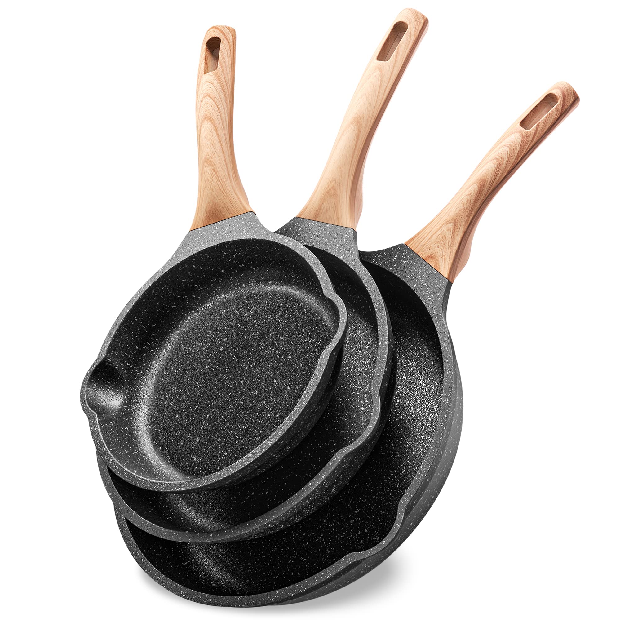 Yiifeeo Non Stick Frying Pan Set Granite Skillet Set With 100% Pfoa & Ptfe Free, Induction Egg Omelette Pans For Cooking Pan Set