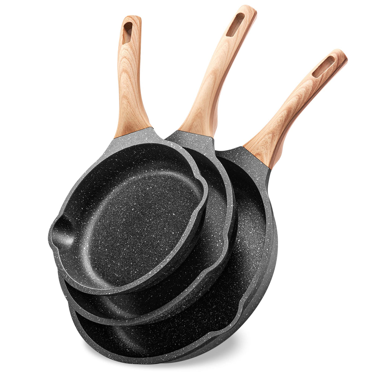 Yiifeeo Non Stick Frying Pan Set Granite Skillet Set With 100% Pfoa & Ptfe Free, Induction Egg Omelette Pans For Cooking Pan Set
