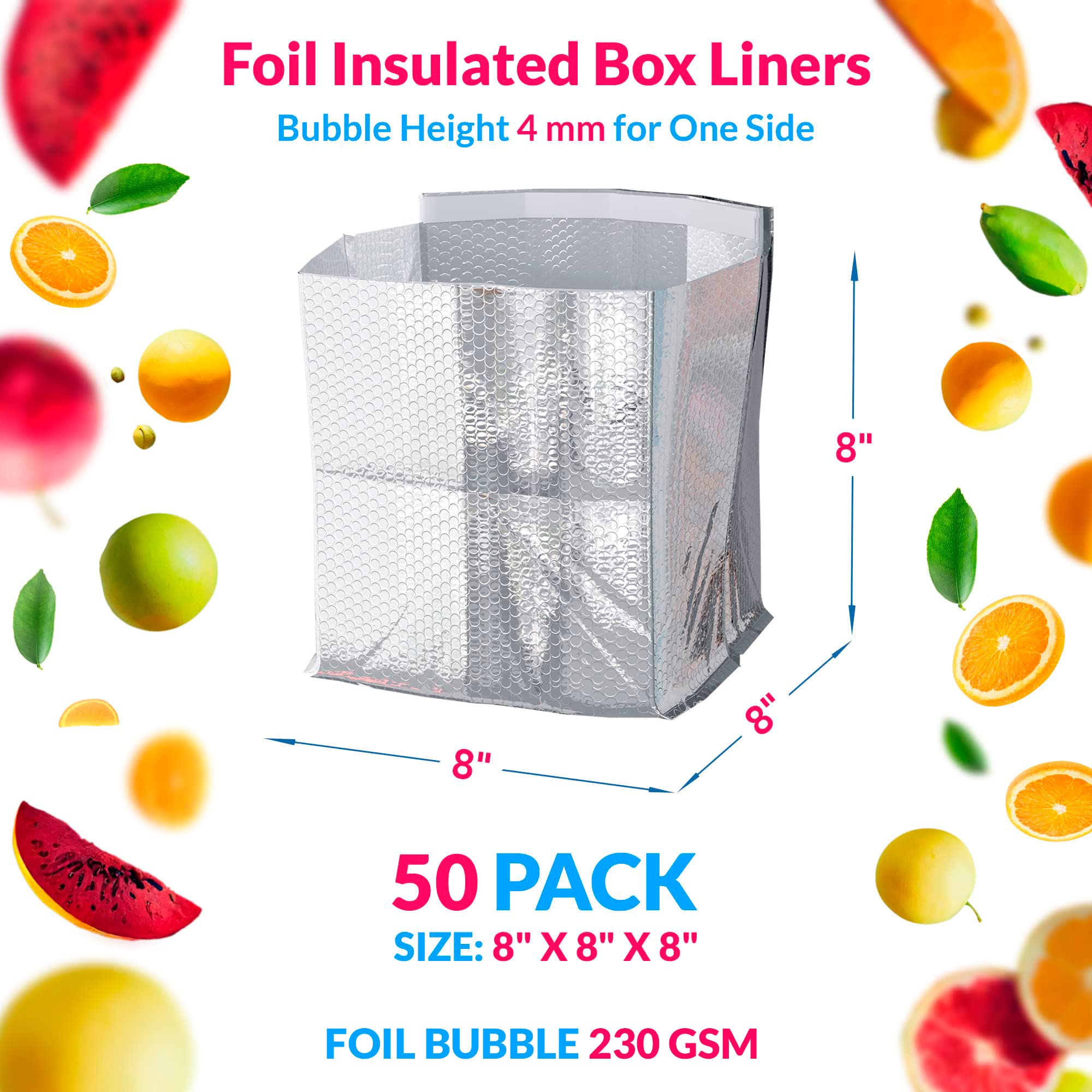 ABc Foil Insulated Box Liners 8 x 8 x 8  Pack of 50 Insulated Shipping Boxes for Frozen Food  Double-Layer Insulated Shipping containers  Leakproof cold Shipping Boxes for Frozen Fish  Meat(D0102HgJW2Y)