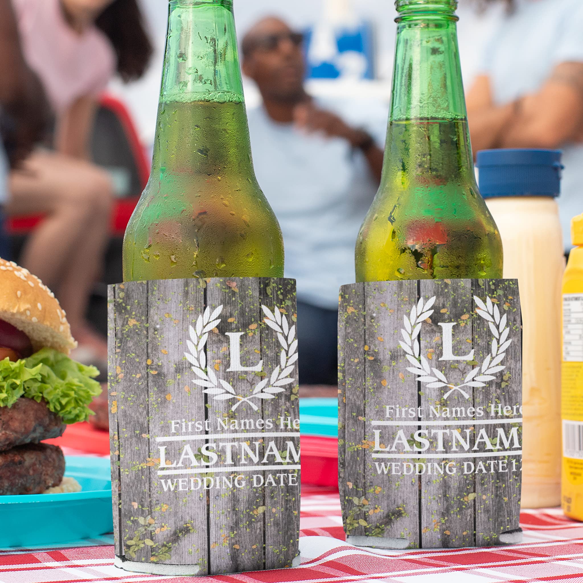 Victorystore Can And Beverage Coolers: Custom Wedding Can Coolers - Laurel And Initial (50)