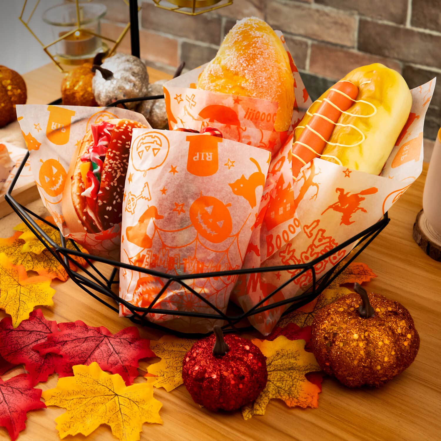 100 Pcs Halloween Wax Paper Food, Wax Paper Sheets Sandwich Wrap Paper Deli Wraps, Waterproof Oil-Proof Picnic Basket Liners Wit