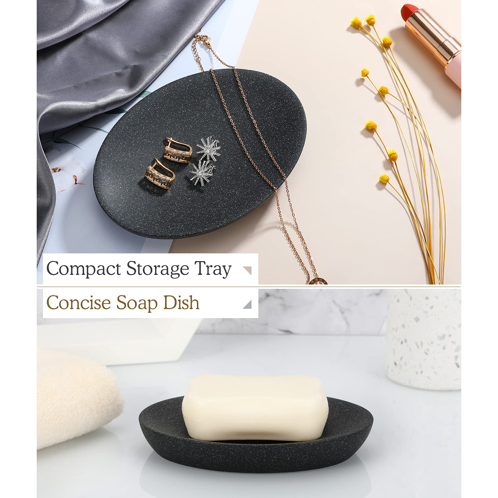 Luxspire Soap Dish, Resin Soap Tray Soap Holder Container Box, Marble Pattern Oval Soap Plate Case, Sponge Dish Scrubbers Tray H