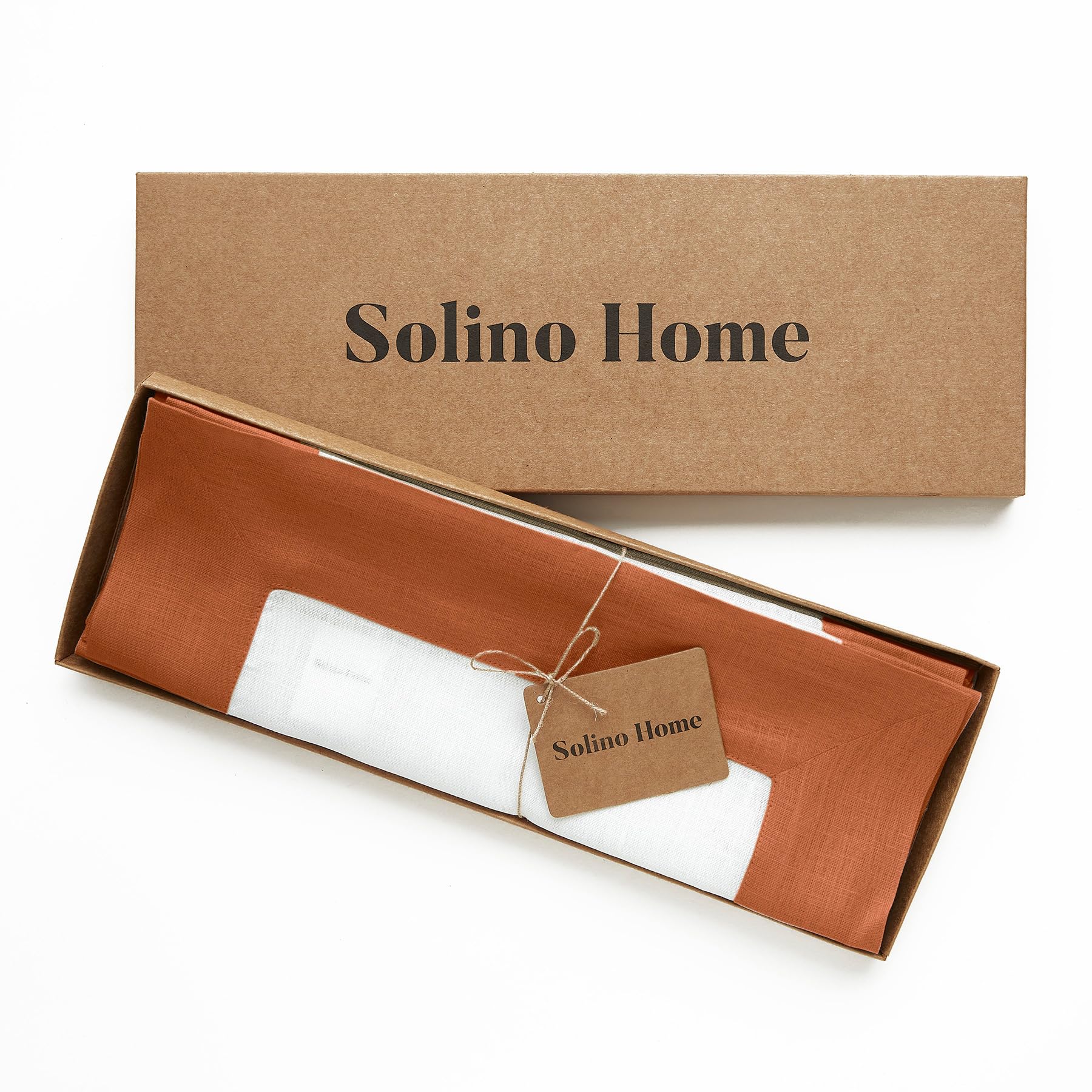 Solino Home Linen Placemats Set Of 4-100% Pure Linen Cloth Fabric Placemats Cinnamon And White - 19'' L X 14'' W Inch Washable D