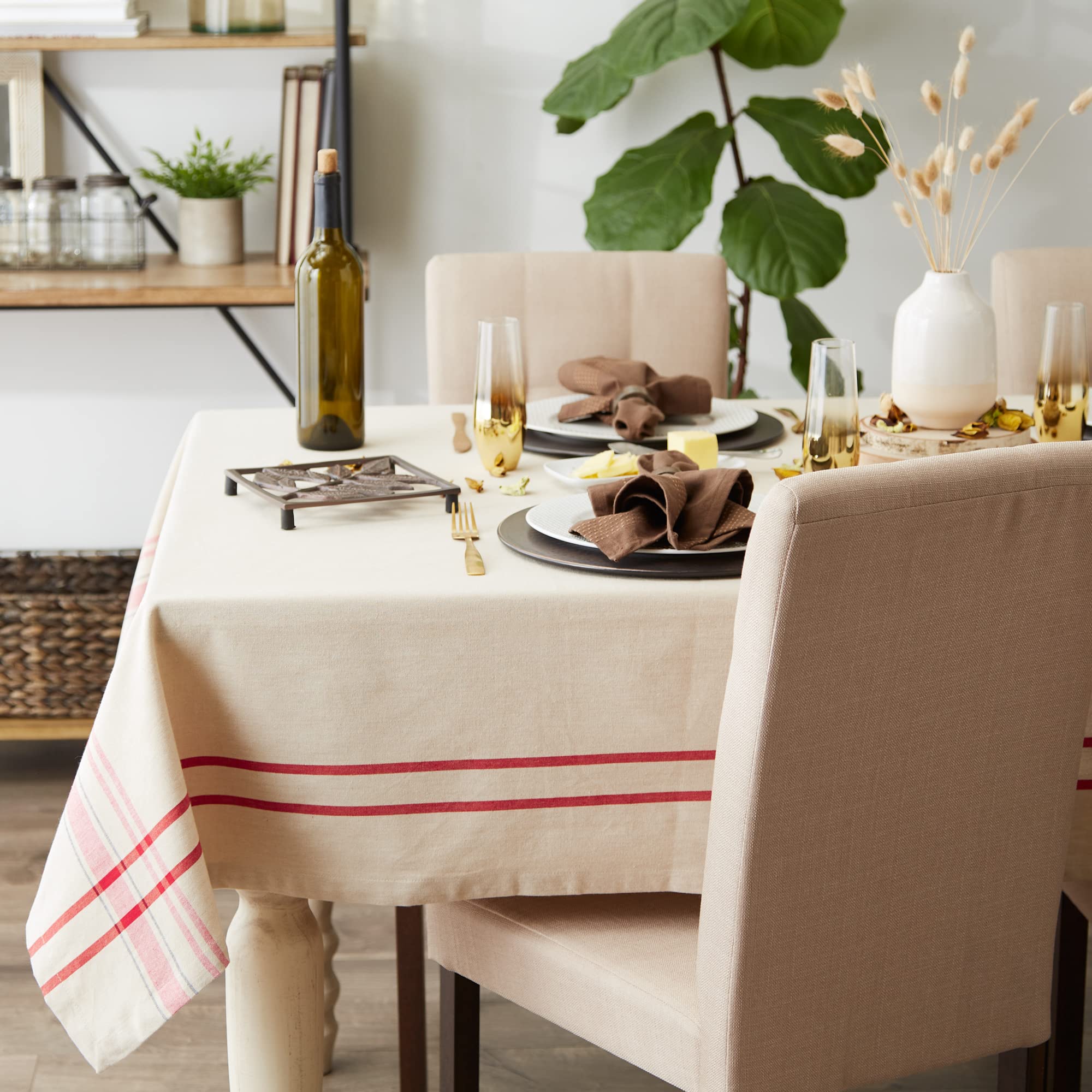 DII Red French Stripe Tablecloth
