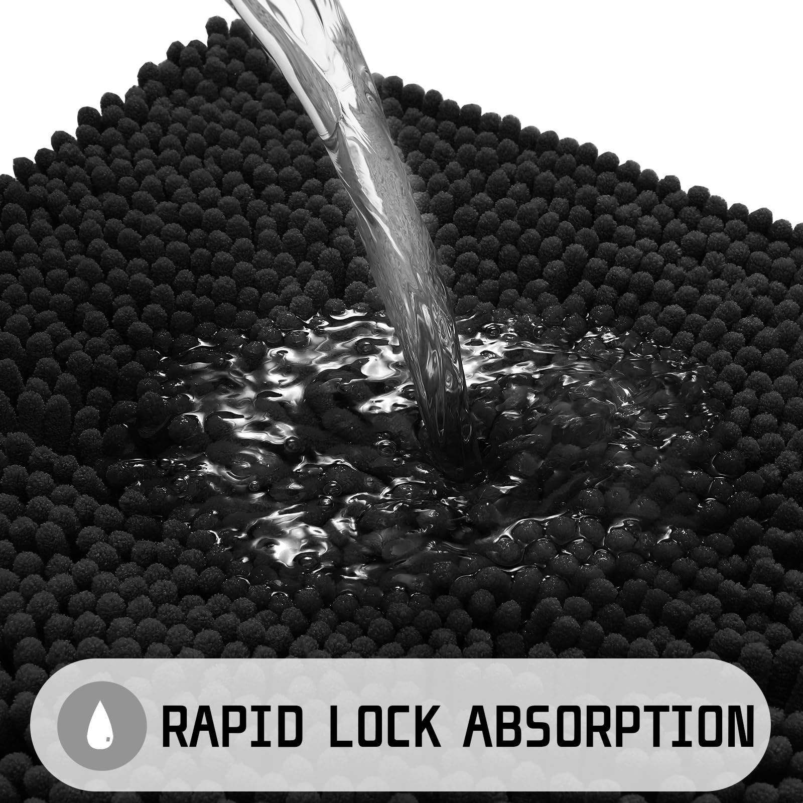 Yimobra Chenille Bathroom Rug  32x20Inch  Extra Soft Shaggy Bath Rugs  Non-Slip Bathroom Floor Mat  Water Absorbent  Thick Durable  Machine Washable  Plush Microfiber Rugs for Shower Bathtubs  Black