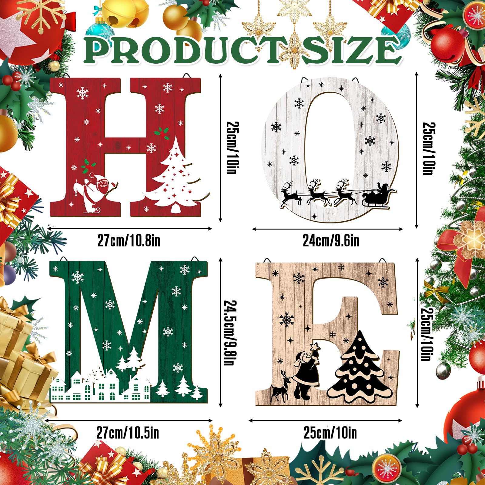 4 Pcs Wood Home Christmas Wall Decor - Red and Black Buffalo Plaid Rustic Sign for Living Room Kitchen Bedroom - Hanging Letters