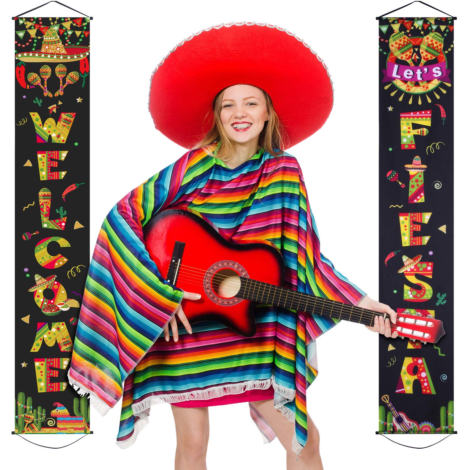 Mexican Fiesta Party Decoration Set Porch Sign Welcome Fiesta Banner Hanging Decoration For Indoor/Outdoor Carnival Fiesta Wall