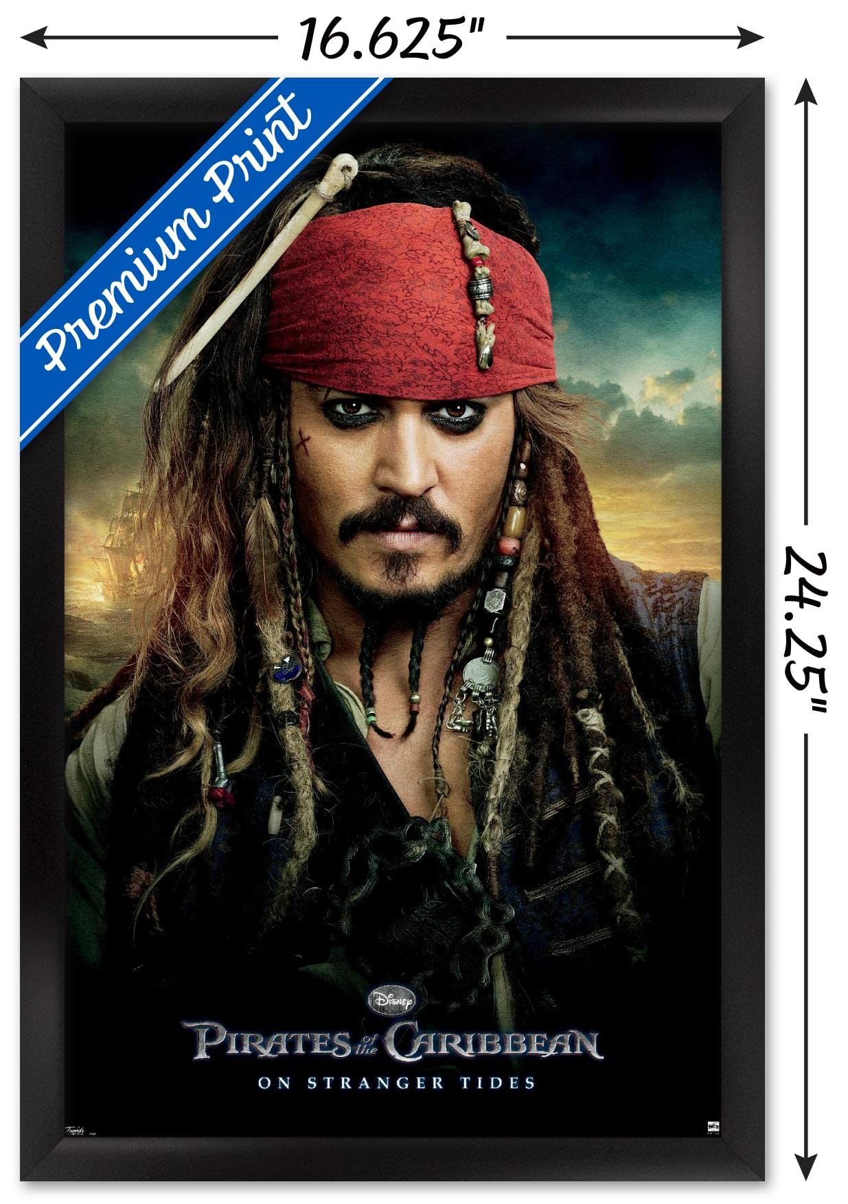 Trends International Disney Pirates Of The Caribbean: On Stranger Tides - One Sheet Wall Poster, 14.725'' X 22.375'', Black Fram
