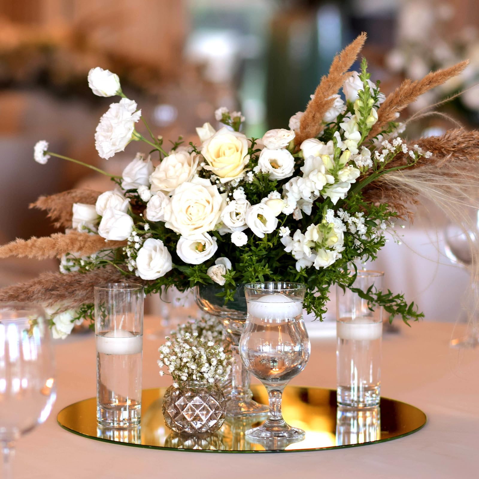 Thyle 12 Pcs 10 Inch Acrylic Round Mirrors for Tables Centerpieces Circle Mirrors Candle Plates for Wall Wedding Table Centerpie