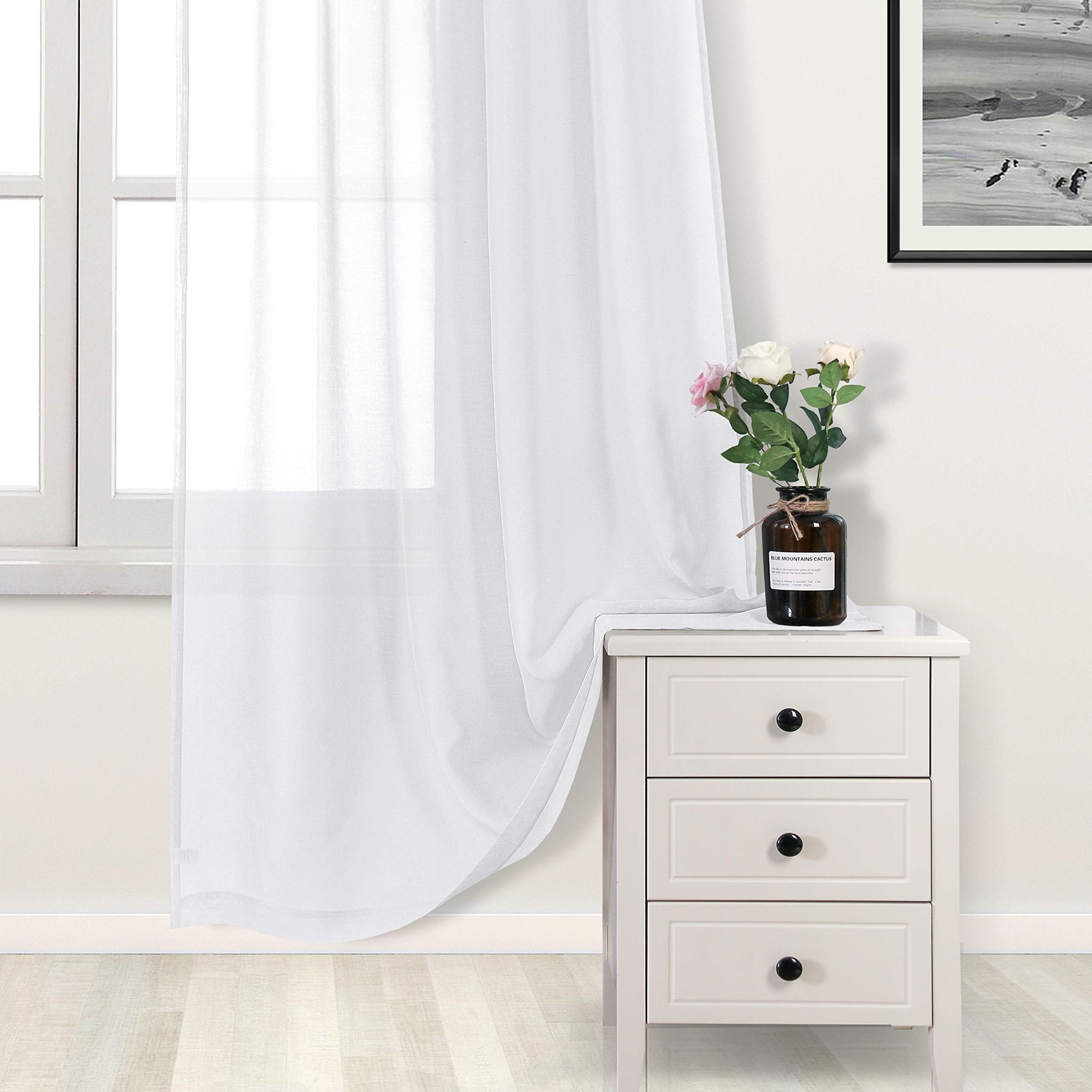 Dwcn White Sheer Curtains Semi Transparent Voile Rod Pocket Curtains For Bedroom And Living Room, 52 X 95 Inches Long, Set Of 2