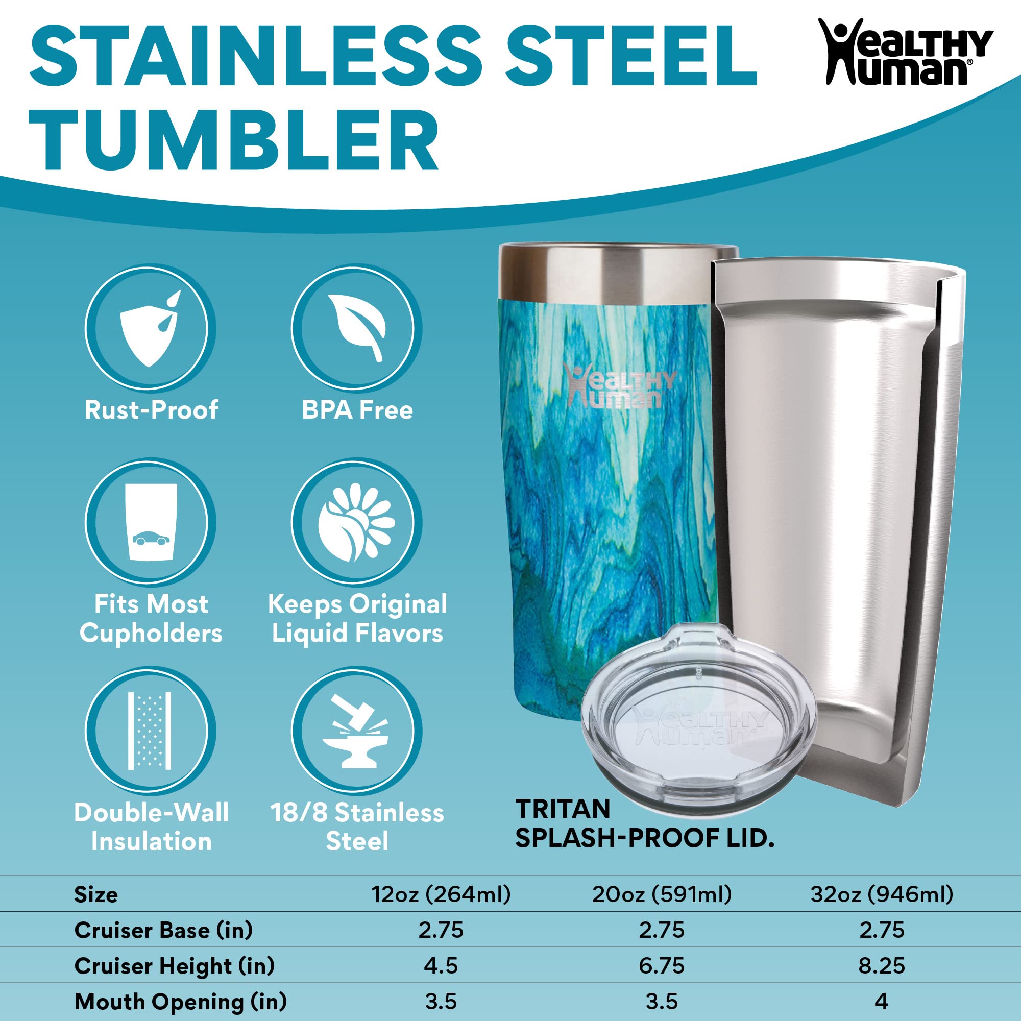 Healthy Human Stainless Steel Tumbler With Straw | Splash Proof Insulated Travel Cruiser Cup | Eco-Friendly Coffee Tumblers With