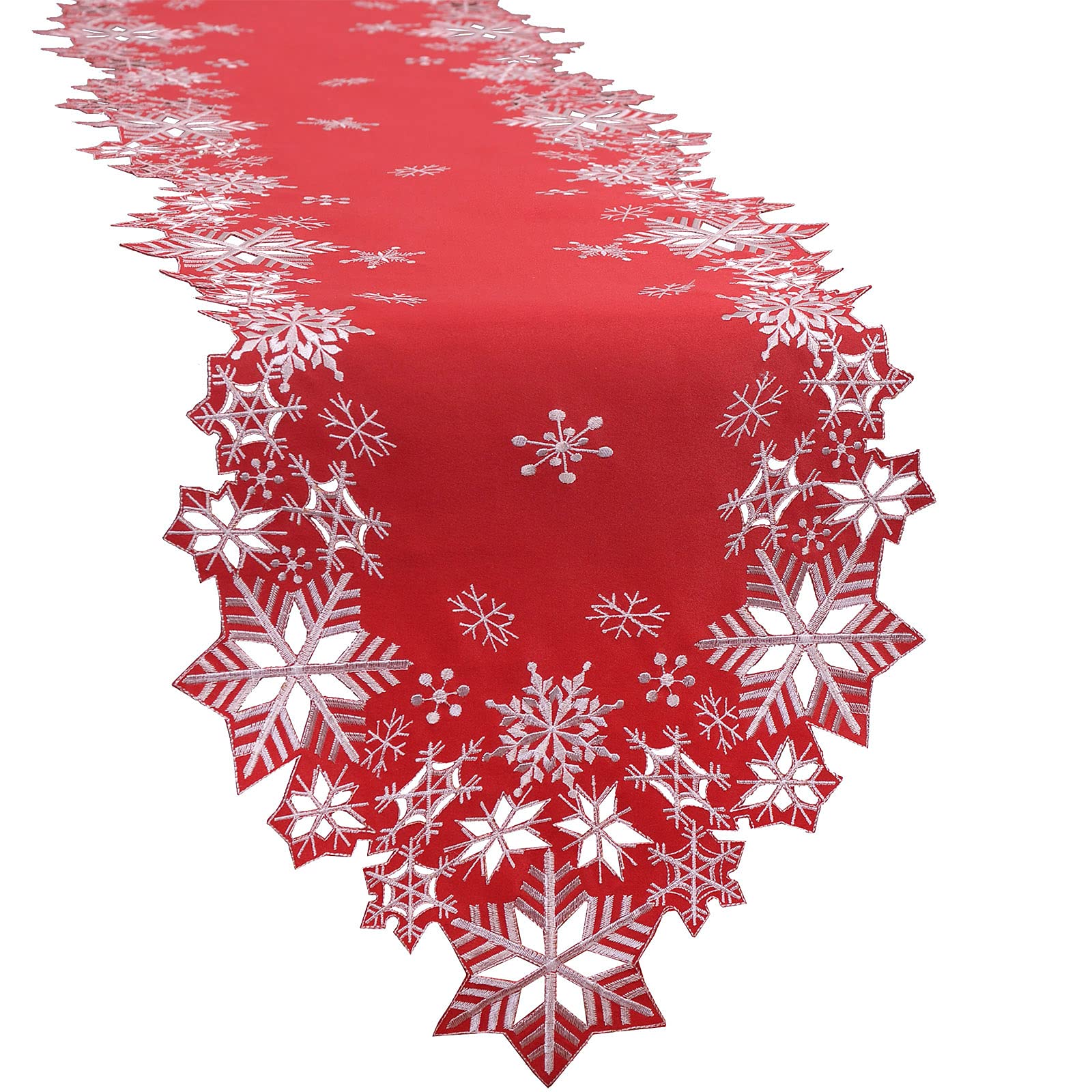 Simhomsen Embroidered Snowflakes Table Runners For Christmas Holiday And Winter (Red, 14