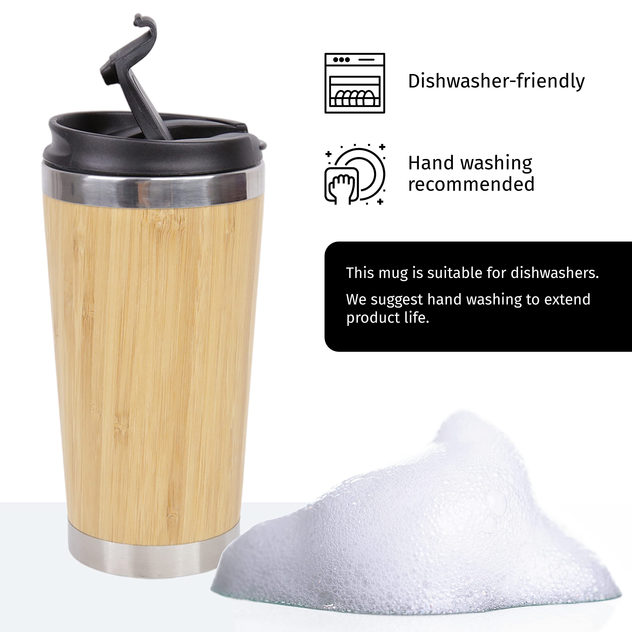 Printsupremacy Stainless Steel Bamboo Mug With Removable Lid, 15Oz Tumbler Bamboo Mug, Lightweight Vacuum Insulated Mug With Sli