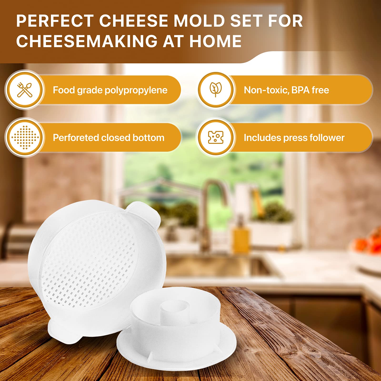 Shsh Trade Group Cheesemaking Supply Kit 1.2 L With Pressing Plate - Paneer Maker Mold Machine - Gouda Hard Cheese Mold And Pres