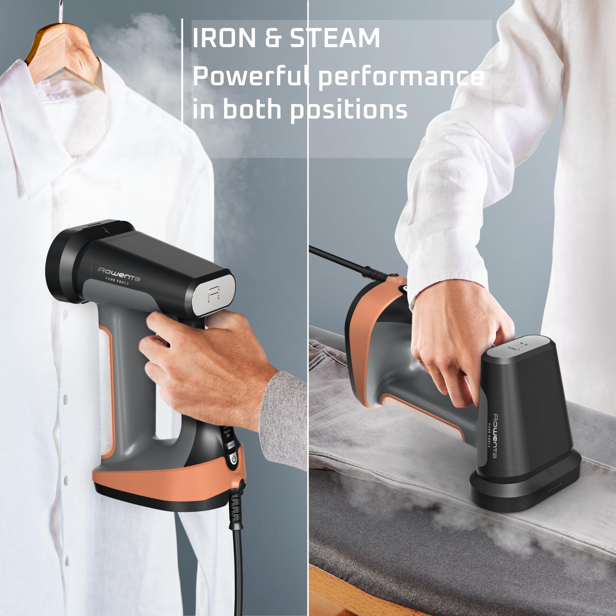 Rowenta, Steamer For Clothes, Pure Force 3In1 Steamer & Iron, 7.1 Oz Tank Capacity, Vertical Steaming, Horizontal Ironing, Lint