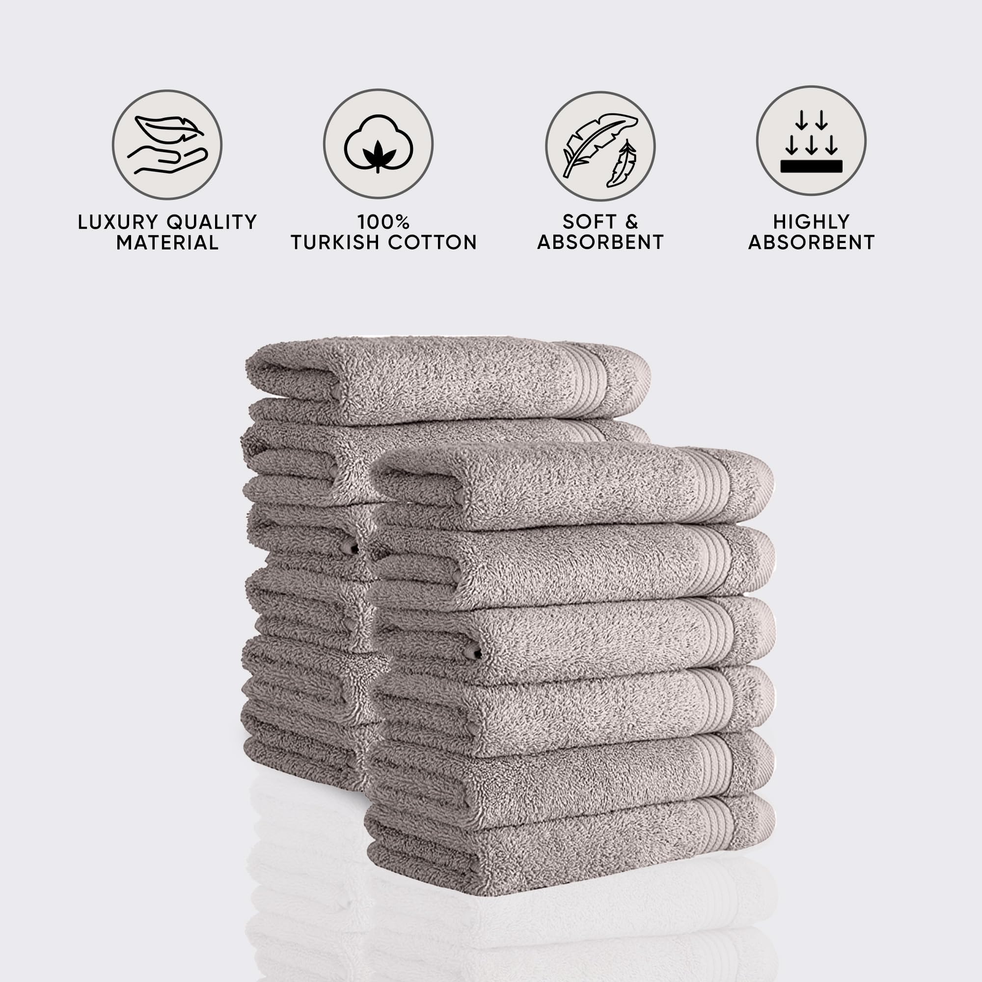 Classic Turkish Towels Ctt - Premium Washcloths 12 Pack Set, 100% Turkish Cotton, Highly Absorbent & Quick Dry, Face Towels Wash