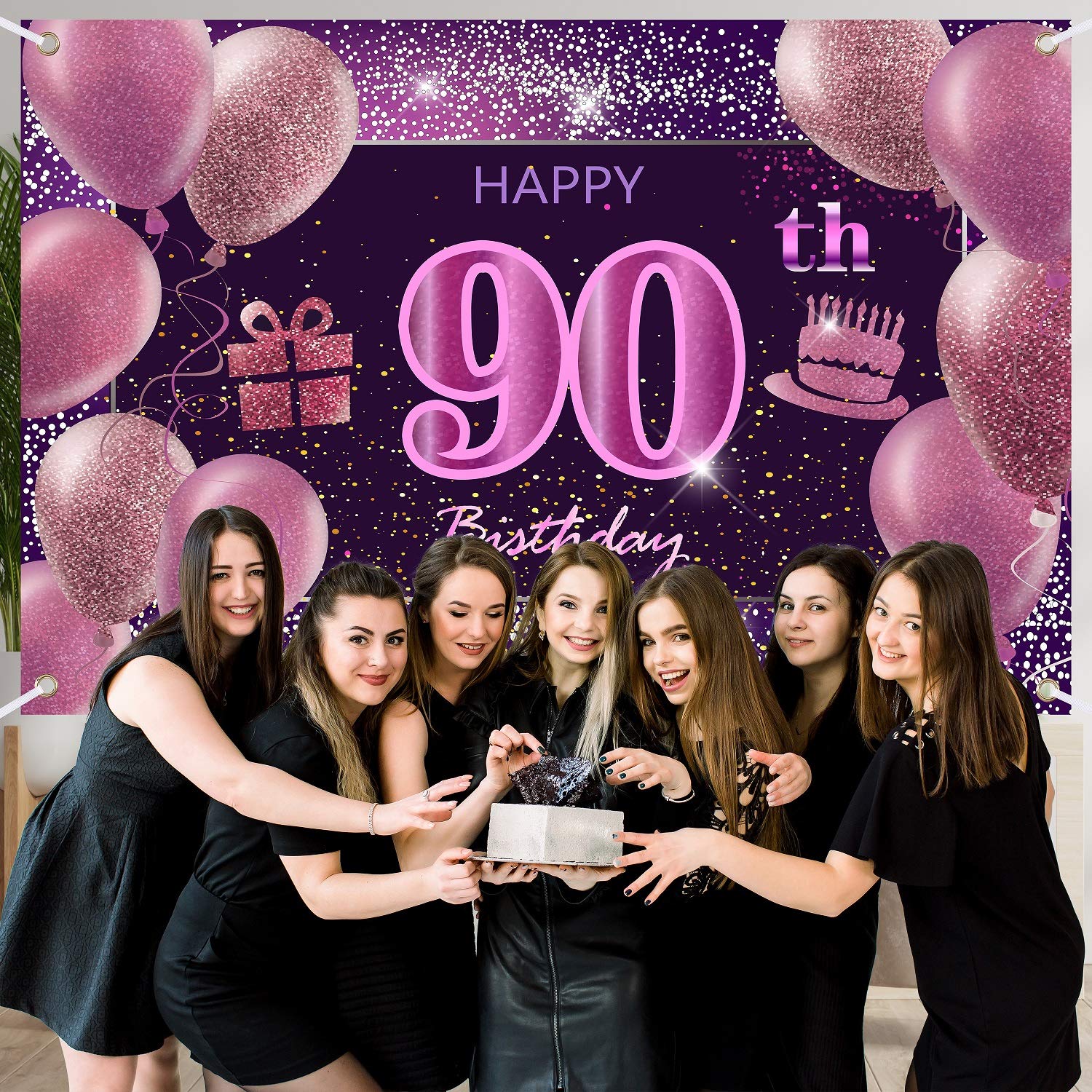 90Th Birthday Decorations For Girls Imisi Happy Birthday Banner Pink Decorations For A Party Birthday Backdrop For Women