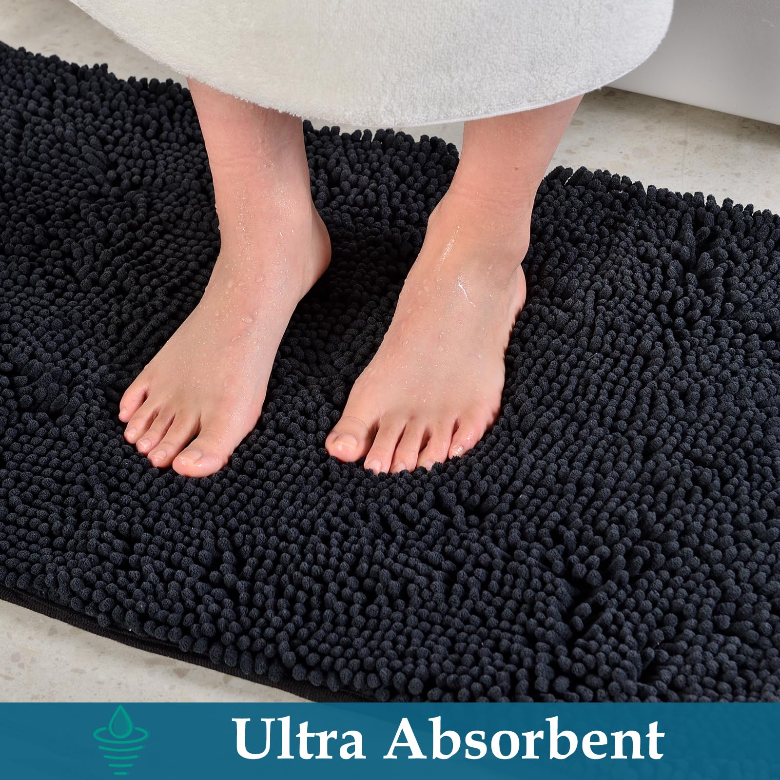 Black Bathroom Rugs Non Slip Bath Rugs Set 2 Piece, Bathroom Rug Bath Mats For Bathroom, Thick Soft Chenille Bathroom Rug Set, B