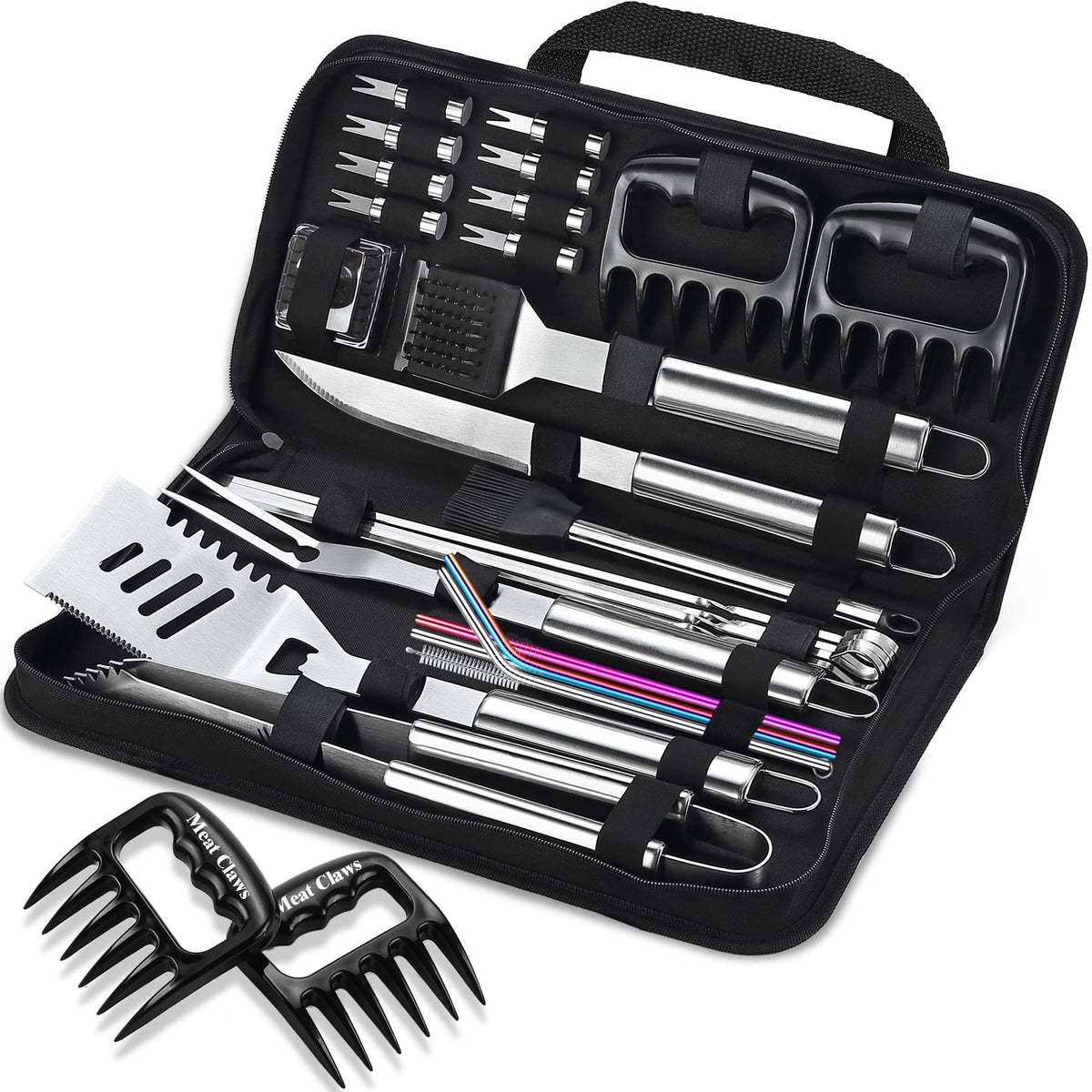 Romanticist 27Pcs Heavy Duty Bbq Tools Gift Set For Men Dad, Extra Thick Stainless Steel Grill Utensils With Meat Claws, Grillin