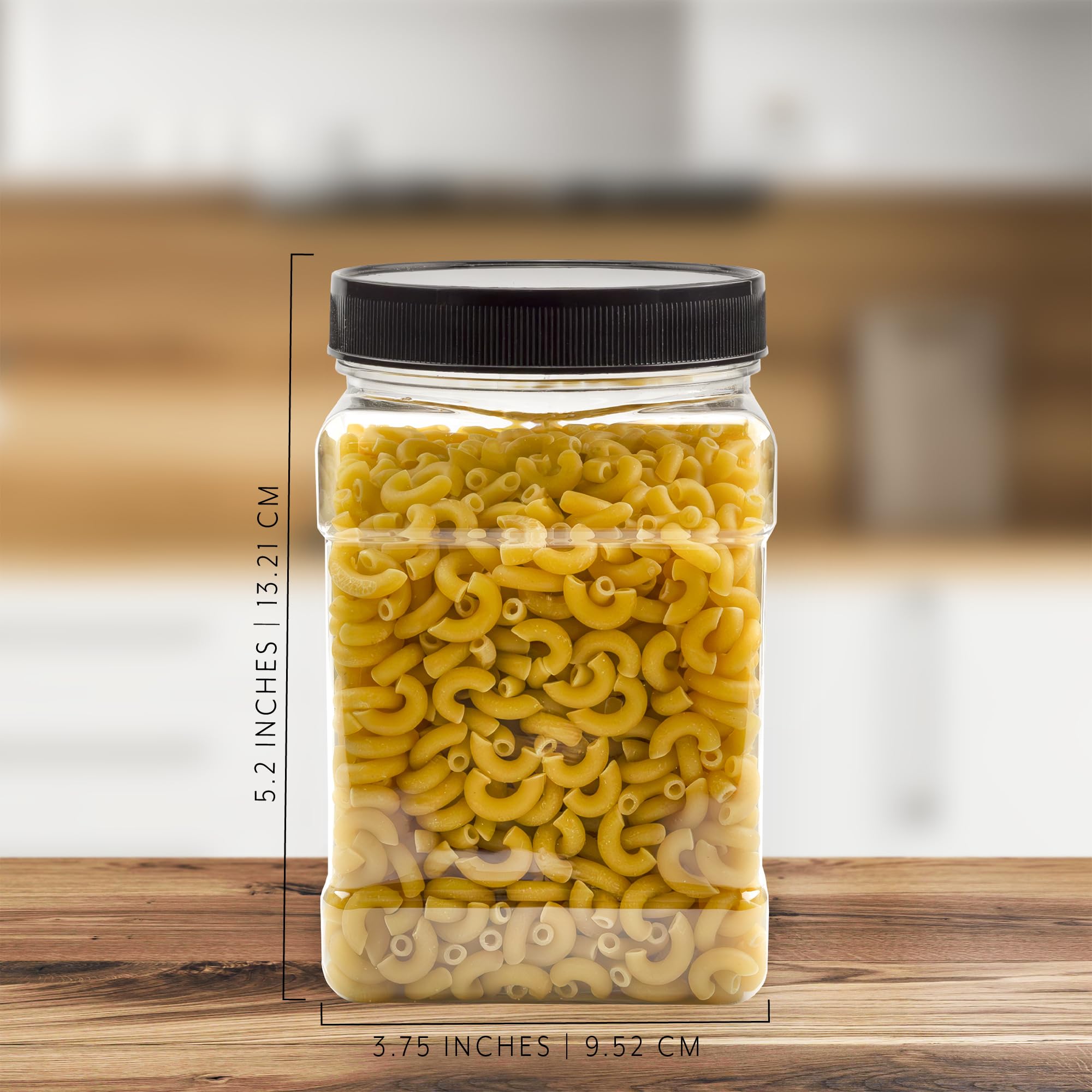 32oz Square Plastic Jars (4-Pack  Quart); Clear Rectangular 4-Cup Canisters w/Black Lids  Easy-Grip Side