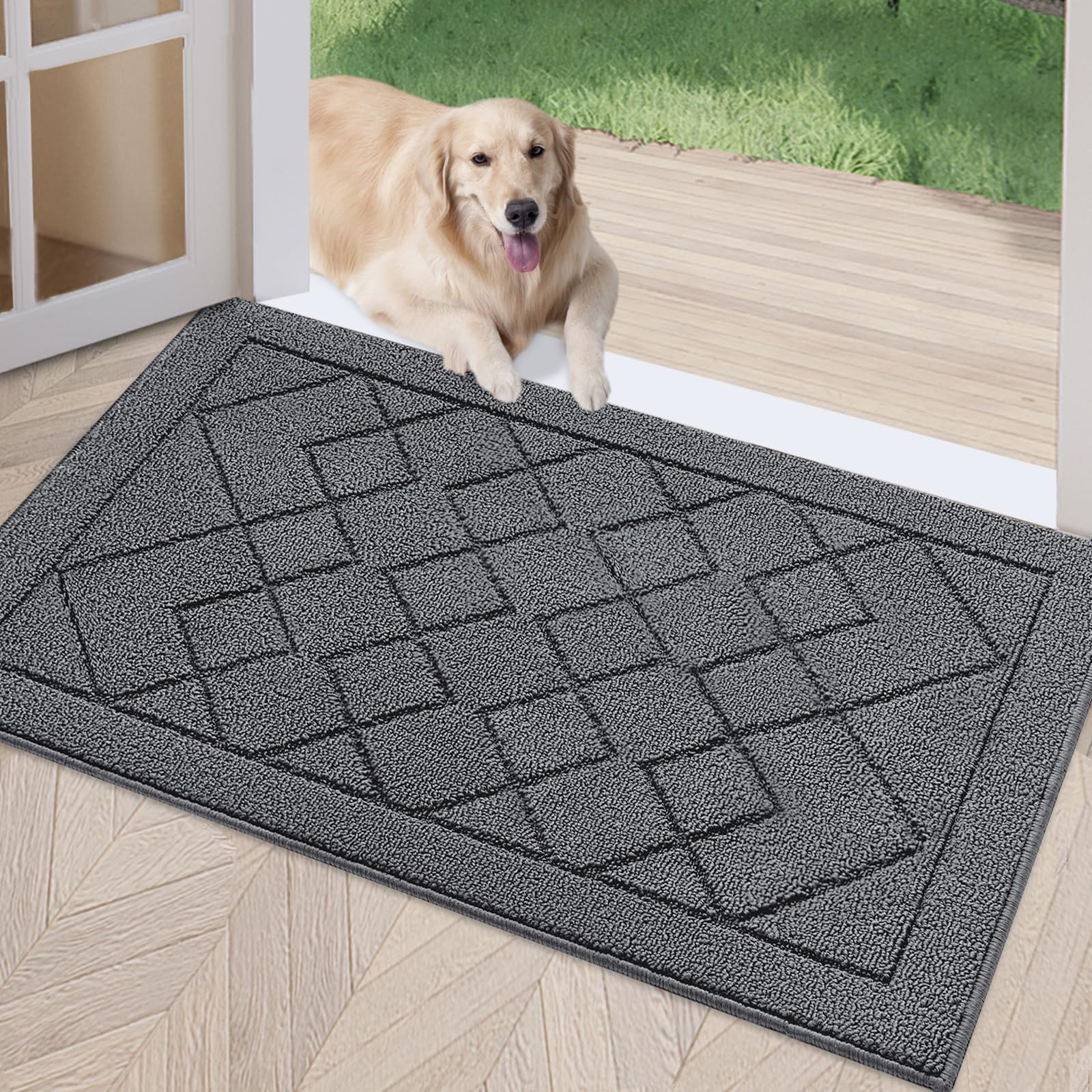 REFETONE Indoor Door Mat  Front Back Door Rug  24x36  Non-Slip Absorbent Resist Dirt Entry Mat  Machine Washable Low-Profile Inside Floor Mats Doormat for Entryway  Dark Grey