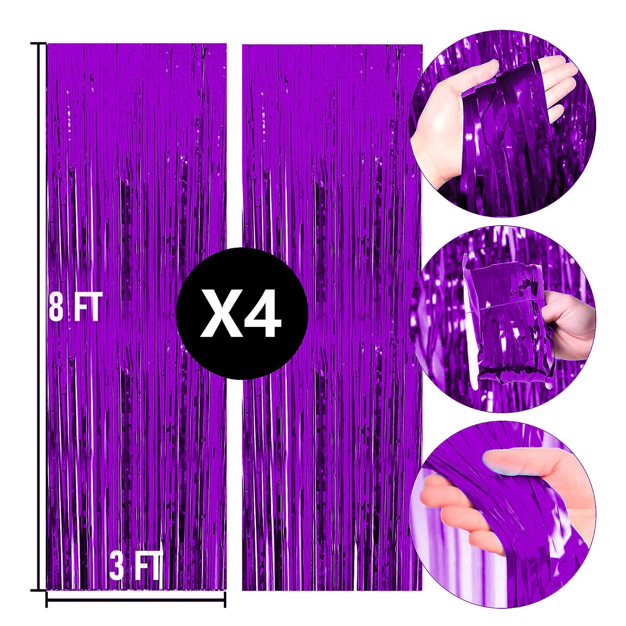 Dazzle Bright 4 Pack Backdrop Curtain, 3Ft X 8Ft Metallic Tinsel Foil Fringe Curtains Photo Booth Background For Baby Shower Bir