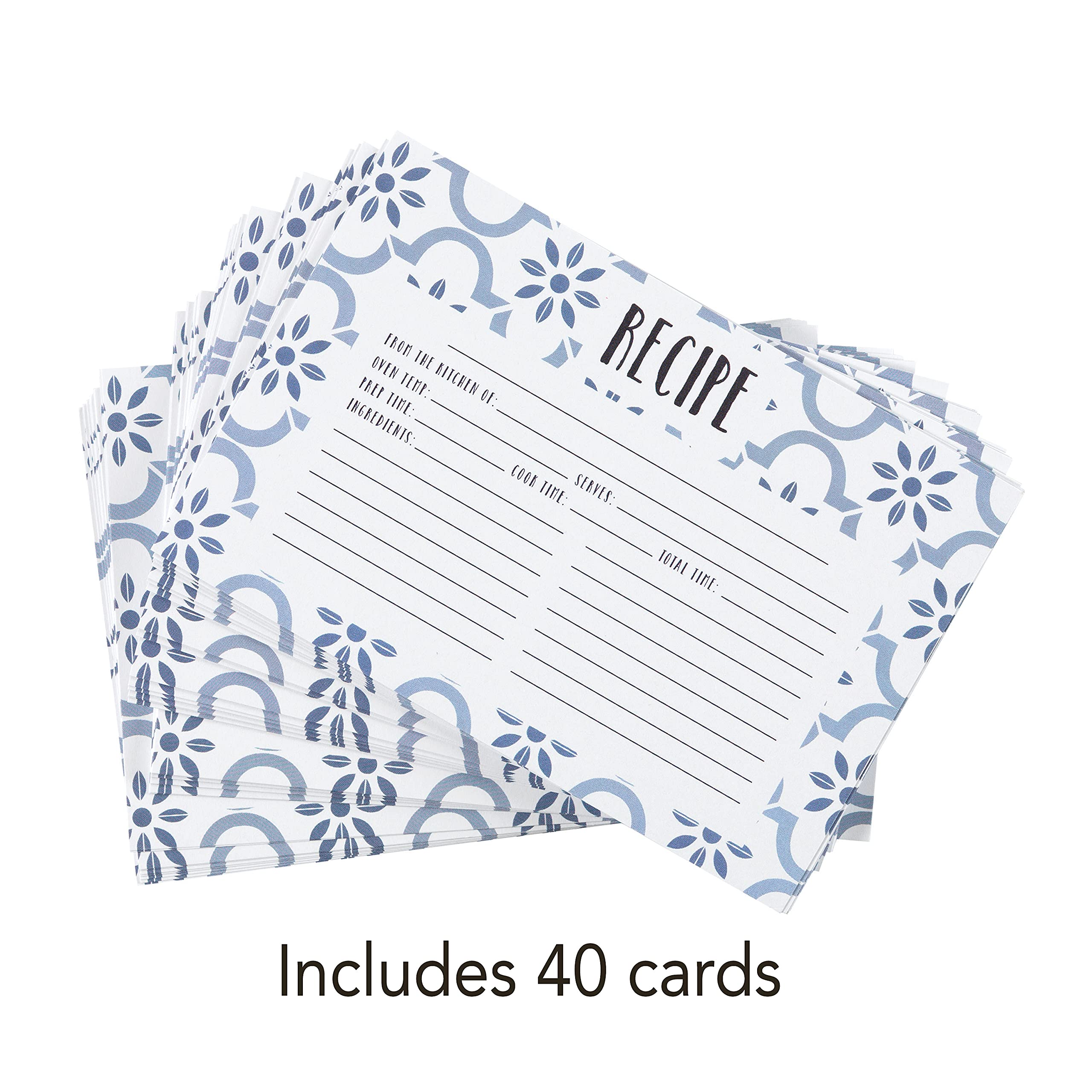 C.R Gibson Q12-24018 Double Sided Recipe Cards  40pcs  4'' W x 6'' L  True Blue