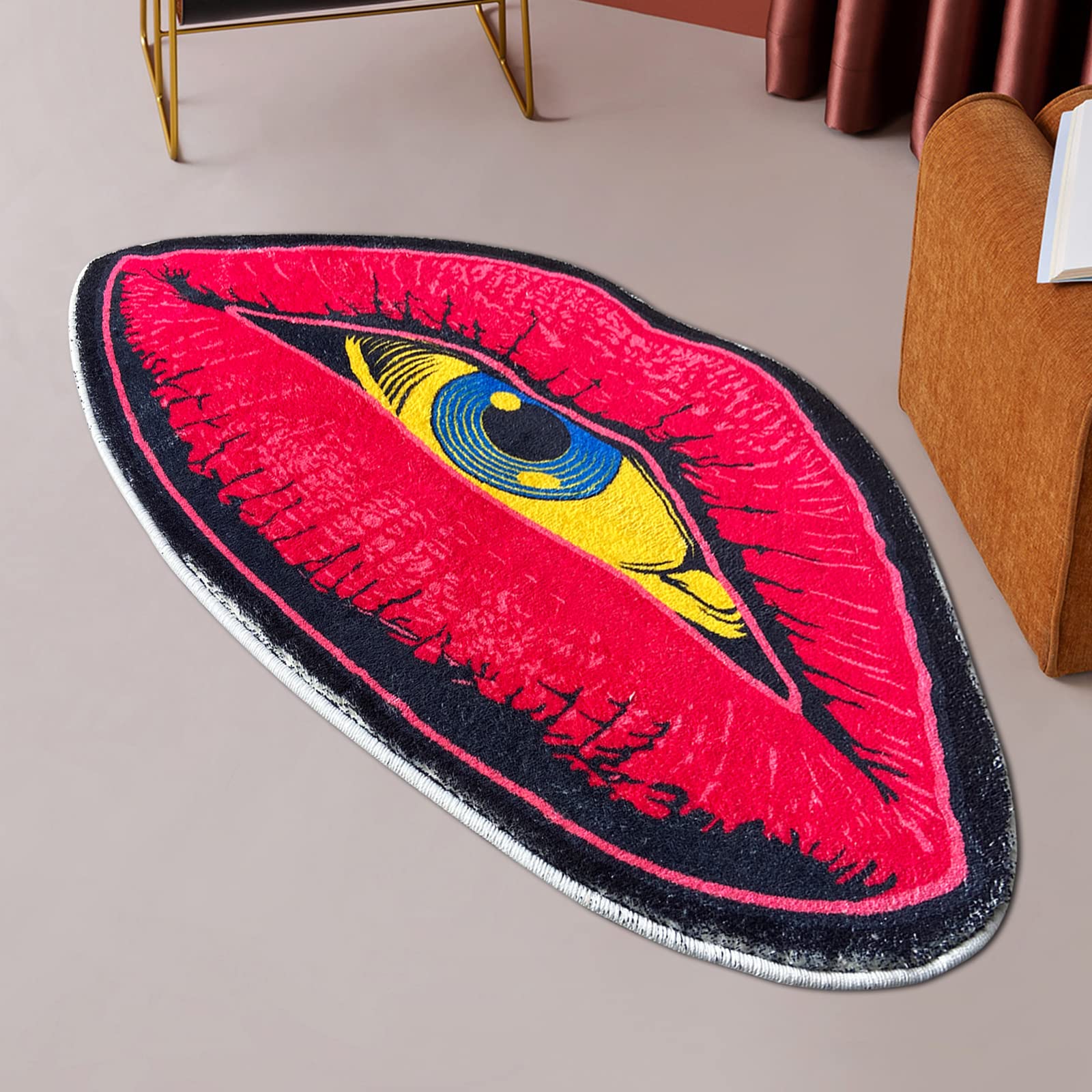 VBFGRT Interesting Red Lip Devil Eye Shape Plush Rugs Lovely Bedroom Comfortable Home Decoration Door Mat Cartoon Bathroom Absorbent Bath Mat Indoor Carpet Kitchen Non-Slip Mats  31.5x19.5