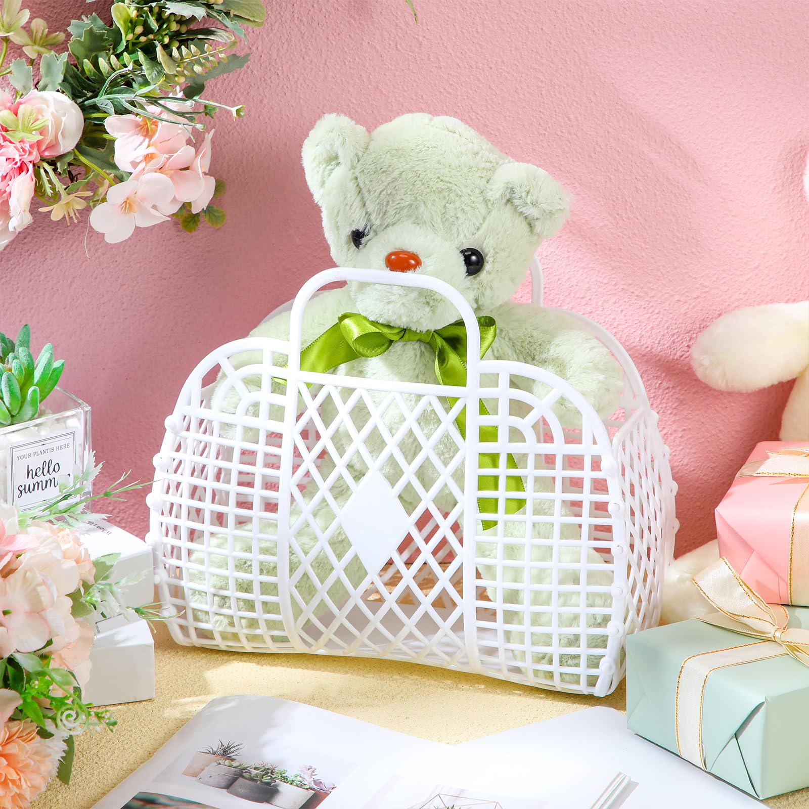 Hsei 16 Pcs Girls Jelly Purse Jelly Bags Basket Reusable Jelly Beach Bag Plastic Beach Tote Gift Basket For Kid Girl (White)