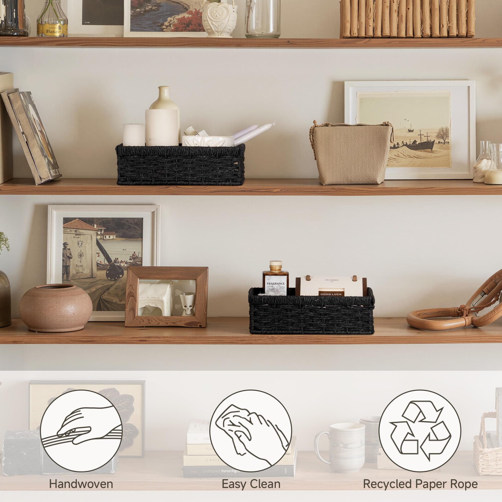 StorageWorks Wicker Basket Storage Organization, Large Woven Baskets for Organizing, Wicker Storage Basket with Handles, Water H