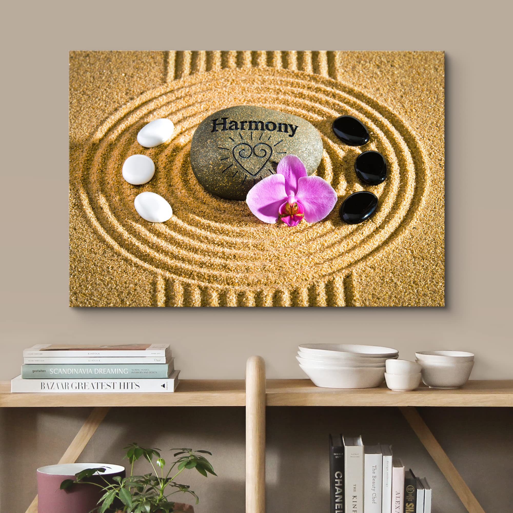 Wall26 Canvas Print Wall Art Japanese Sand Garden Massage Pebbles Purple Orchid Nature Wilderness Photography Realism Rustic Lan