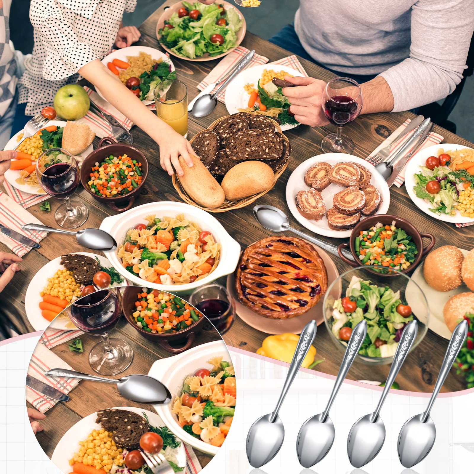 Nuogo Dinner Spoons Set, 100 Pieces, Stainless Steel, 6.69 Inches, Silver, Dishwasher Safe, Model AO-Nuogo-887