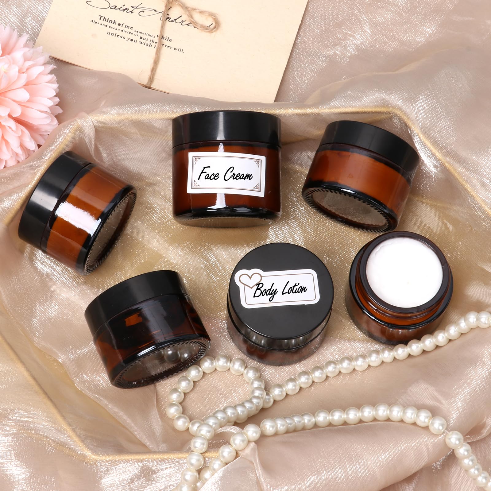 15 Pack 1 Oz Glass Jars With Lids, Amber Cosmetic Jars With Inner Liners And Black Lids, Lotion Jars, Candle Making Jars For Lot