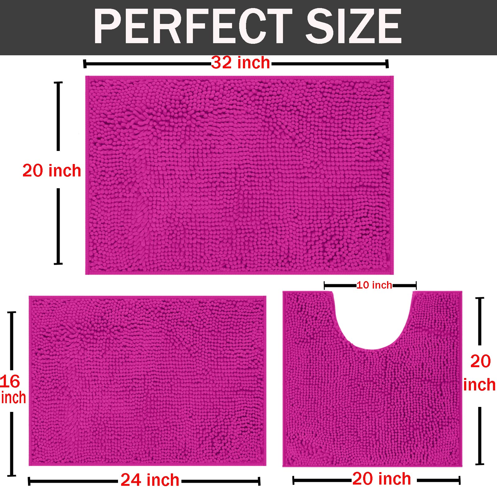 Hot Pink Bathroom Rug Set, Bath Rugs For Bathroom, Bathroom Runner Rug, Bathroom Sets With Toilet Rugs, Extra Soft And Absorbent